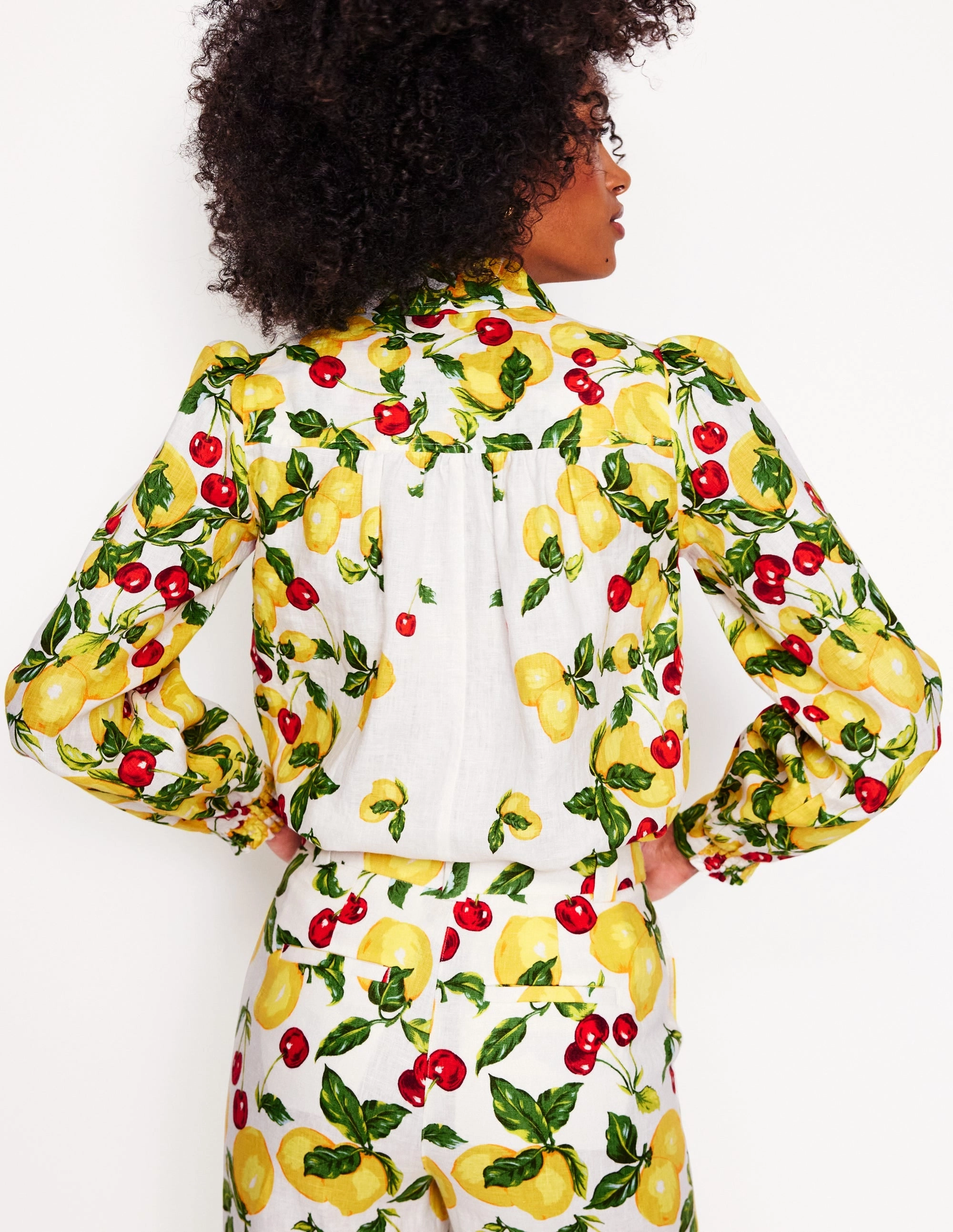 Placement Print Linen Shirt-Ivory, Cherries and Lemons Elegant Thermal Regulation Layer