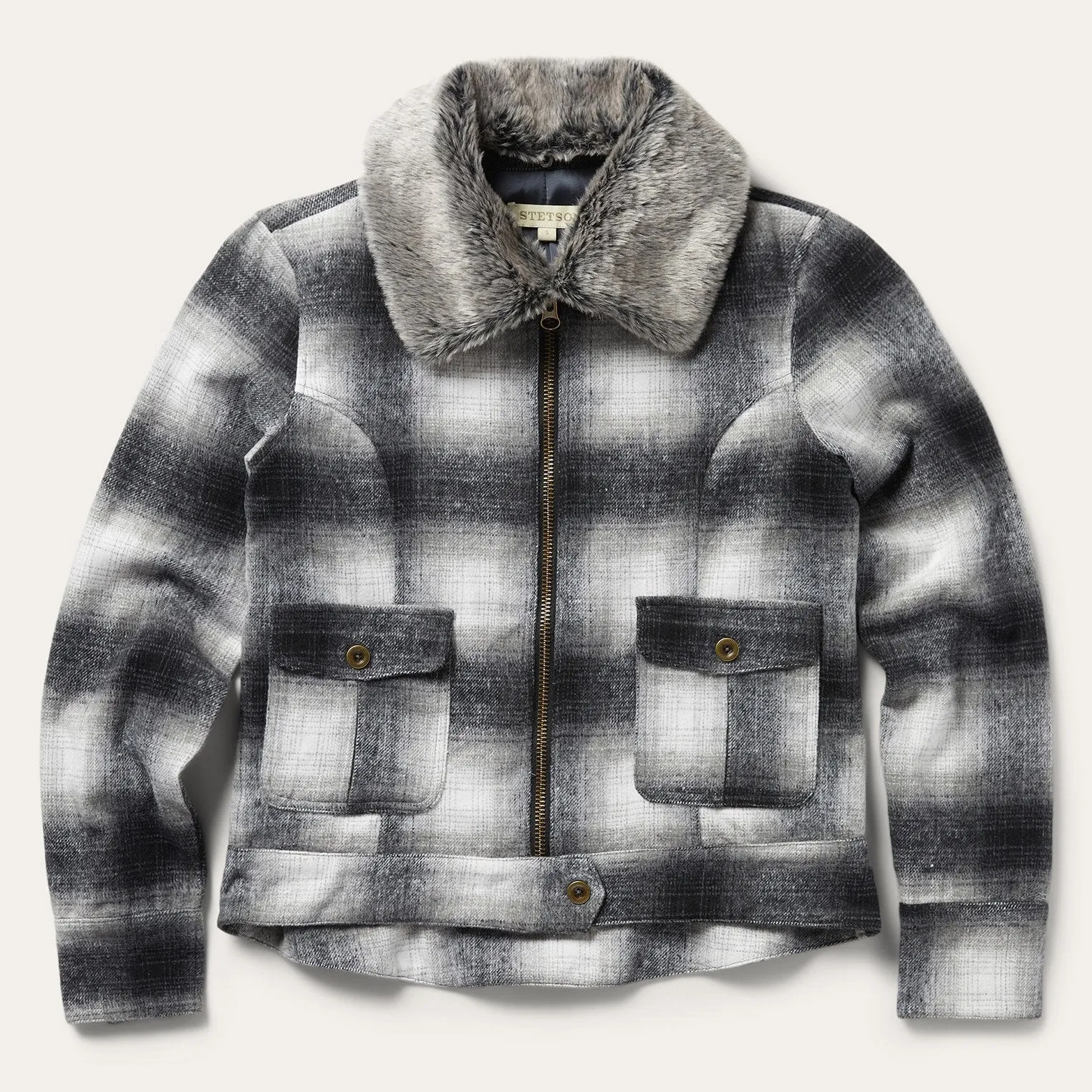Plaid Cropped Jacket Sleek Outdoor Look Cold Season