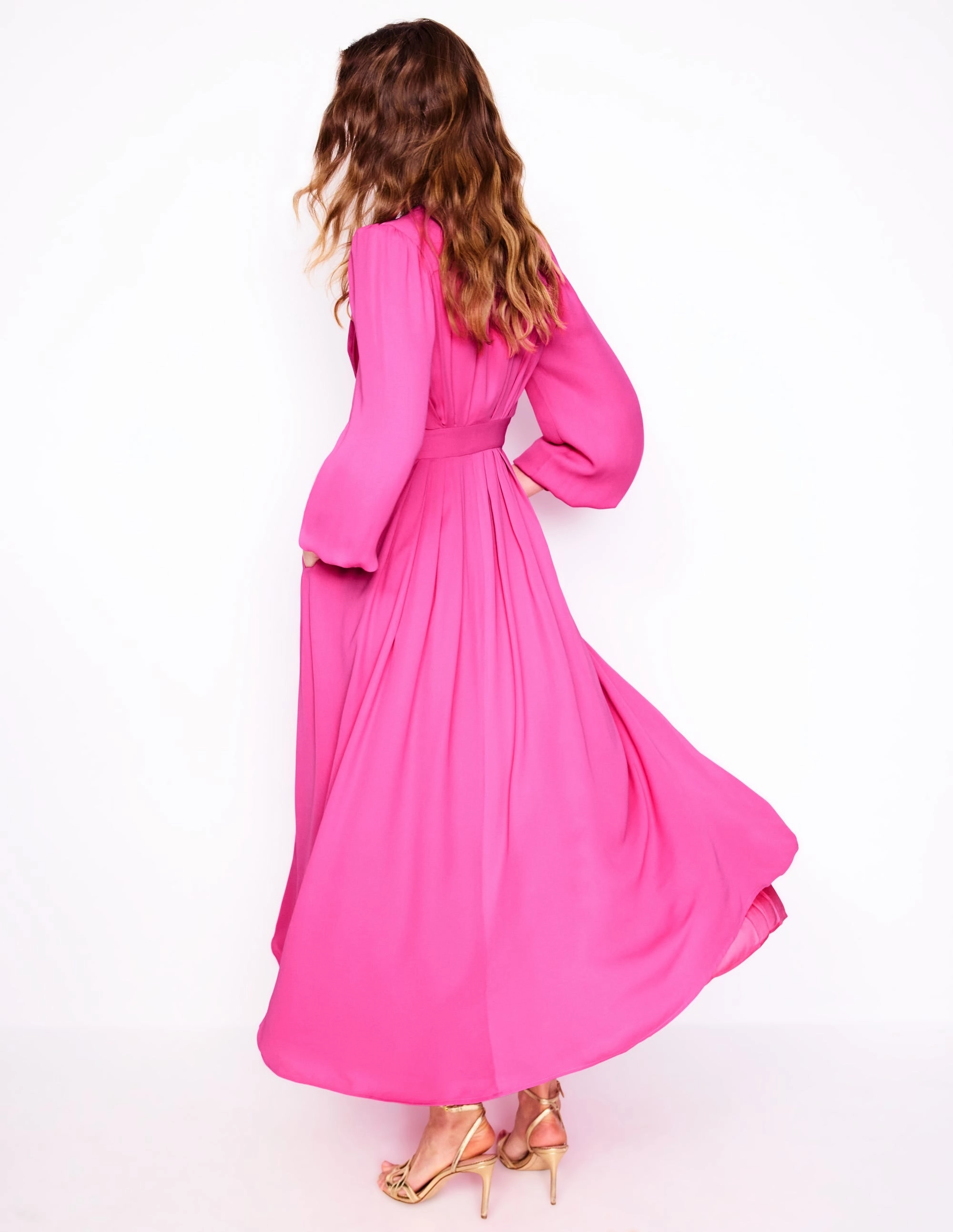 Pleat Detail Blouson Dress-Cosmos Pink Luxe Fit Pastel-Tone