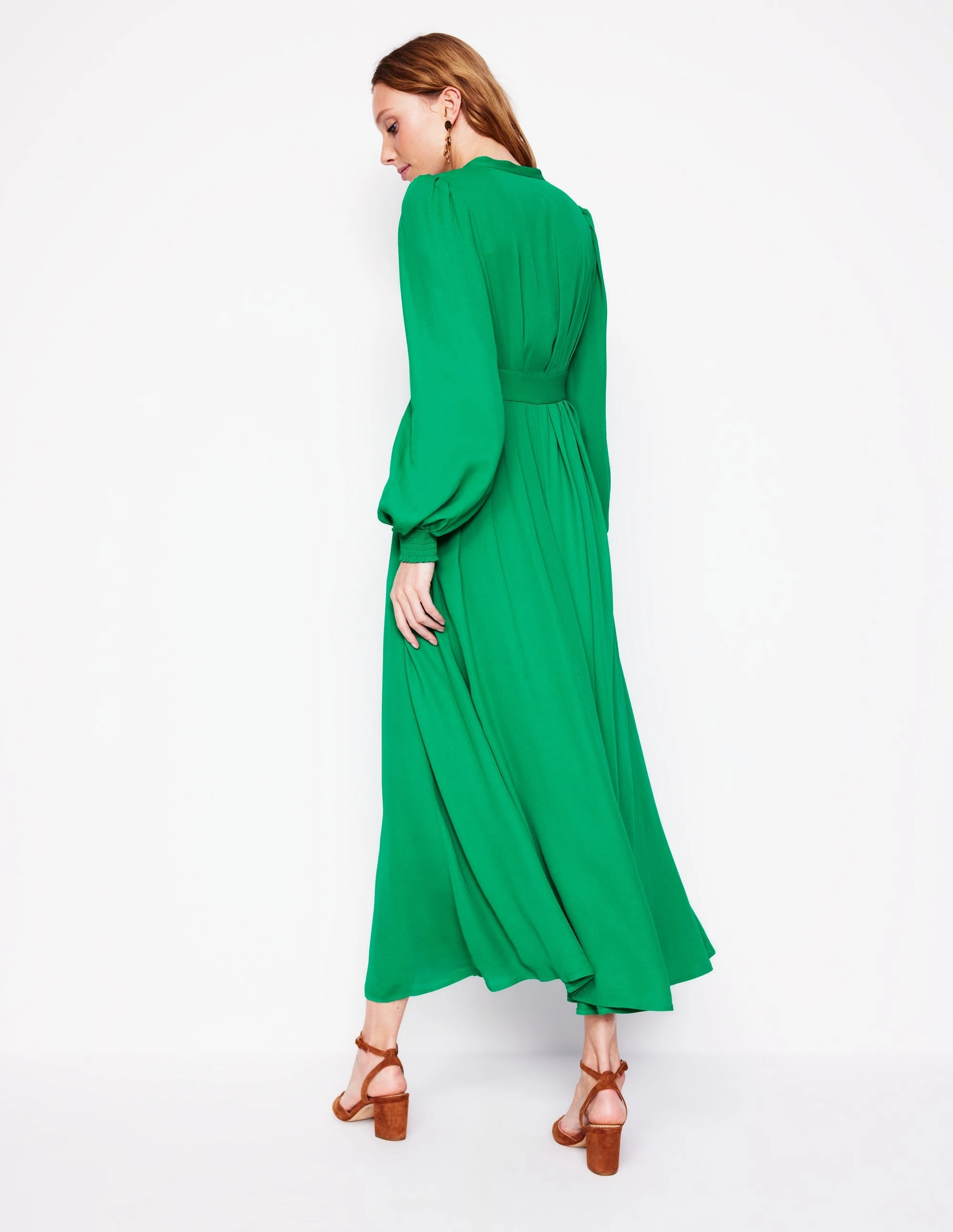 Effortless weekend dress Light Silhouette Pleat Detail Blouson Dress-Rich Emerald
