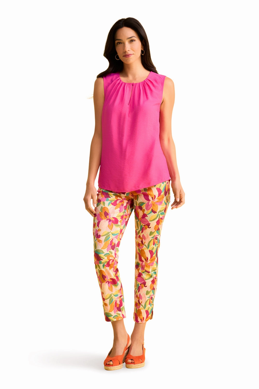 Pleat Detail Camisole - Bright Rose BreathableMeshPanels ClassicCrewNeck