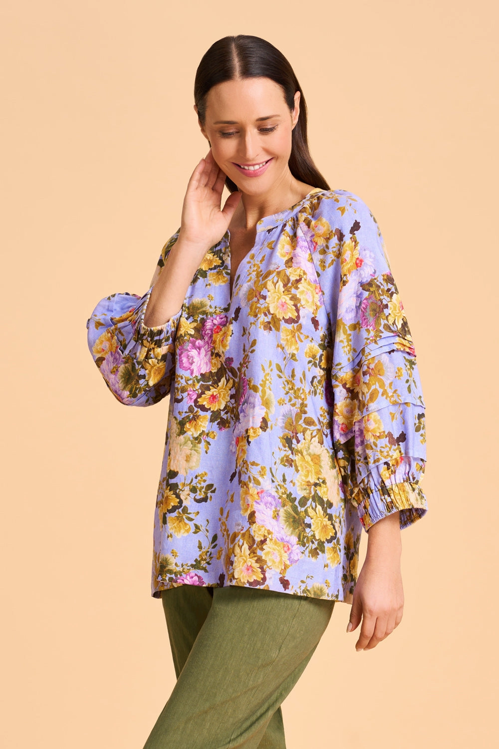 Pleat Sleeve Linen Blouse - Chantilly Rose Sustainable Manufacturing MeshVentilation