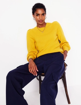 Moisture Management Pleated Sleeve Cashmere Jumper-Ceylon Yellow