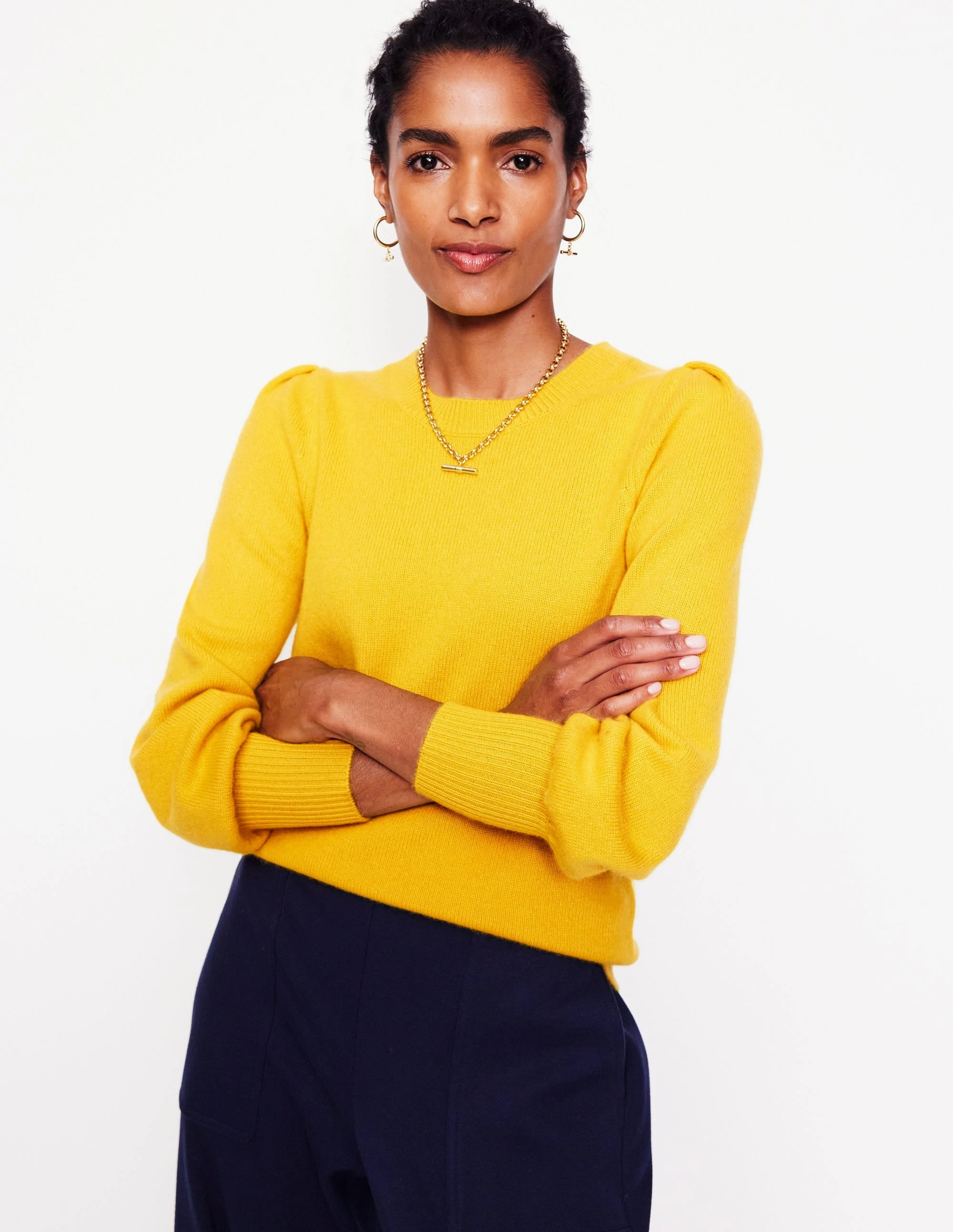 Pleated Sleeve Cashmere Jumper-Ceylon Yellow AntiPilling Finish