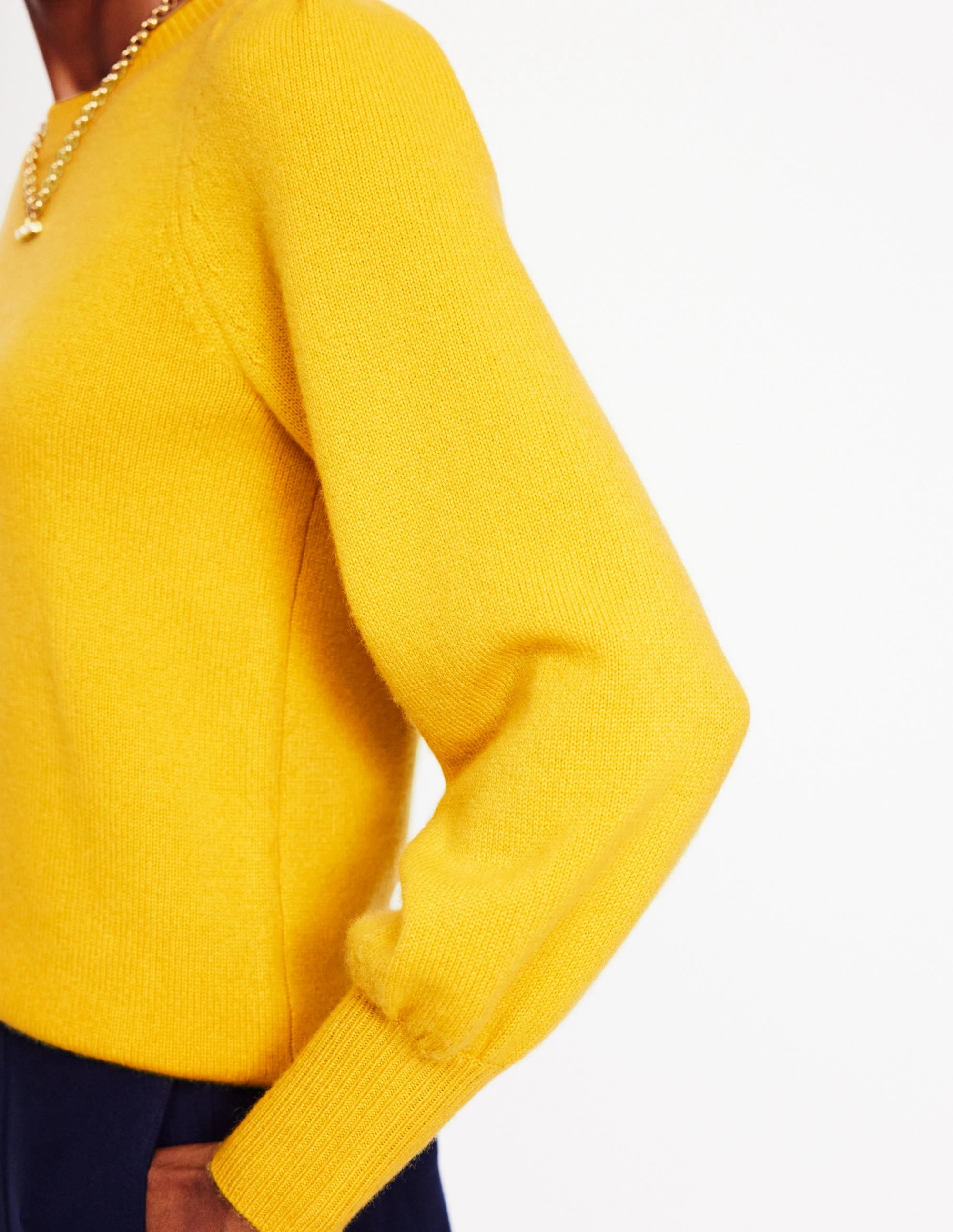 Cool Layering Layered Knit Design Pleated Sleeve Cashmere Jumper-Ceylon Yellow