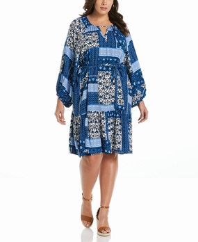Peace Glow Daily Option Plus Size Paisley Print Flounce Dress with Self Fabric Tie