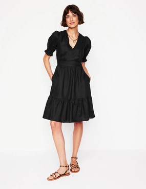 Silky Movement Anna Linen Short Dress-Black