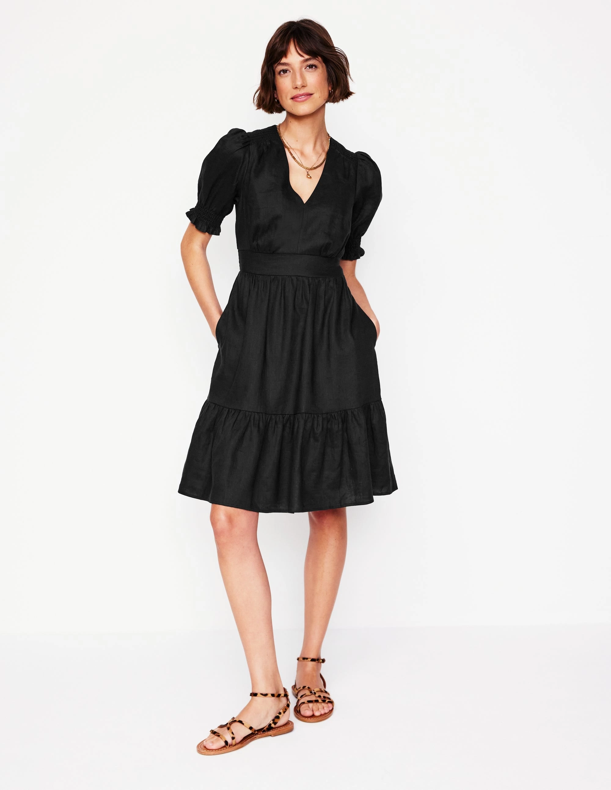 Silky Movement Anna Linen Short Dress-Black