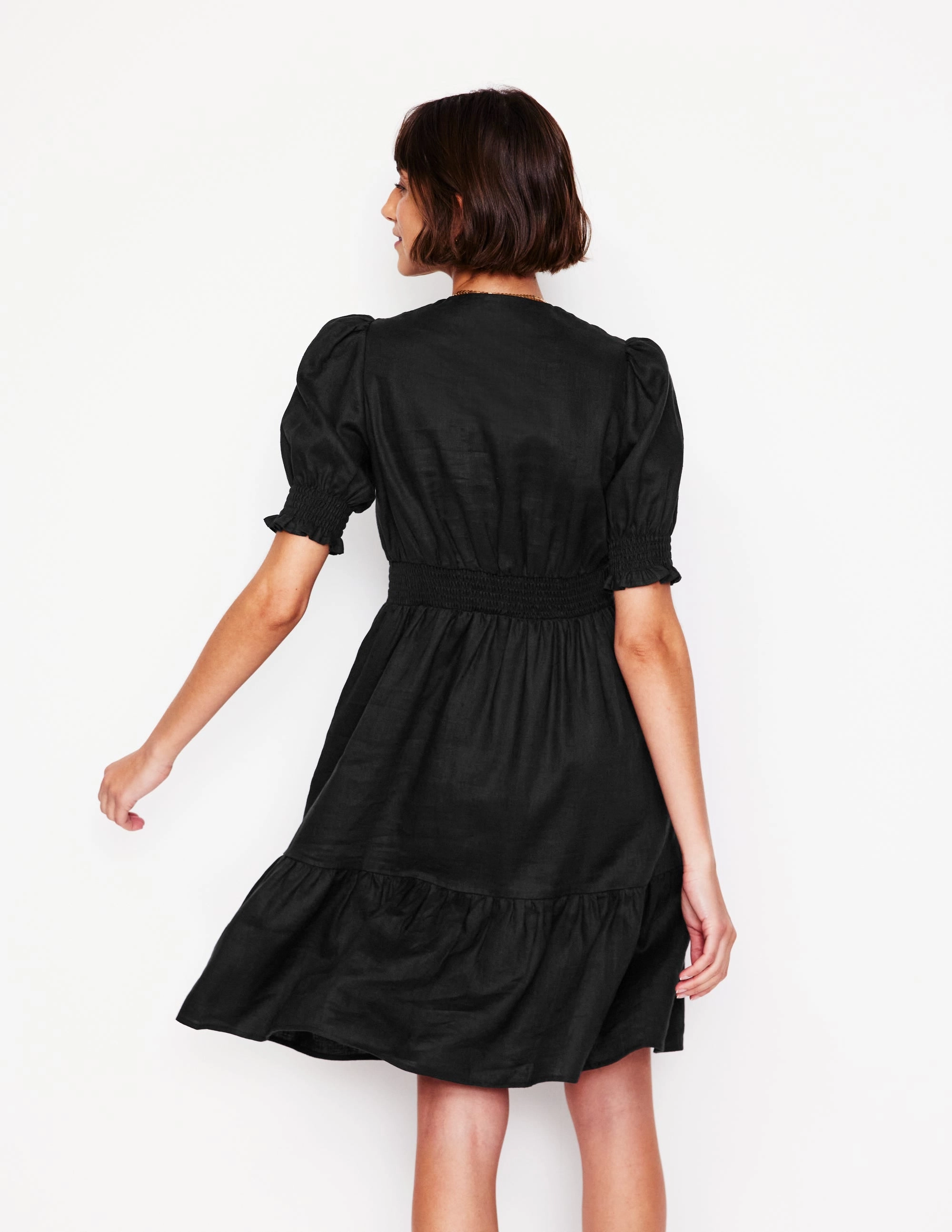 Anna Linen Short Dress-Black Active Outfit Elegant Tailoring