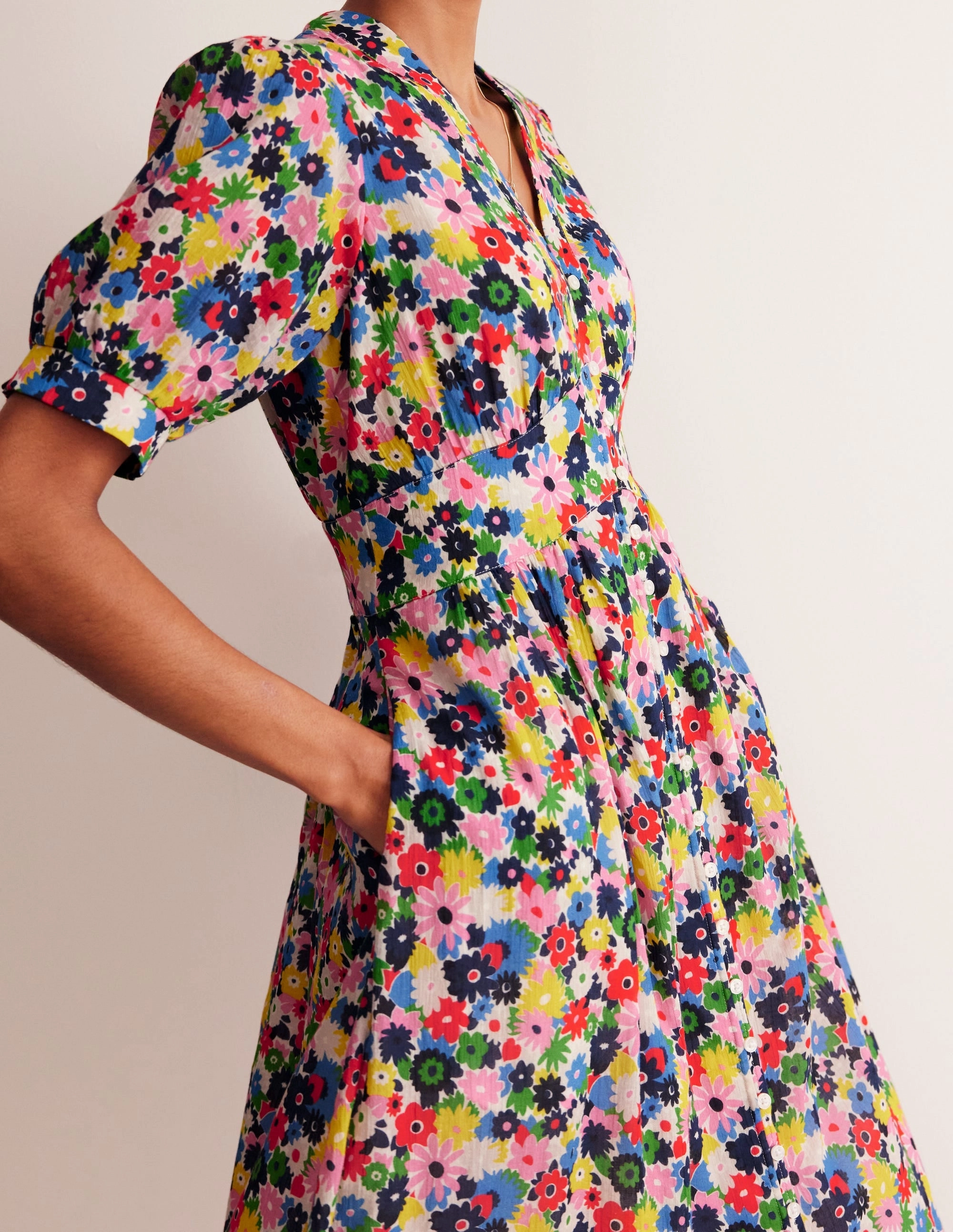 Feminine Details Elsa Crinkle Midi Tea Dress-Multi, Paintbox Ditsy