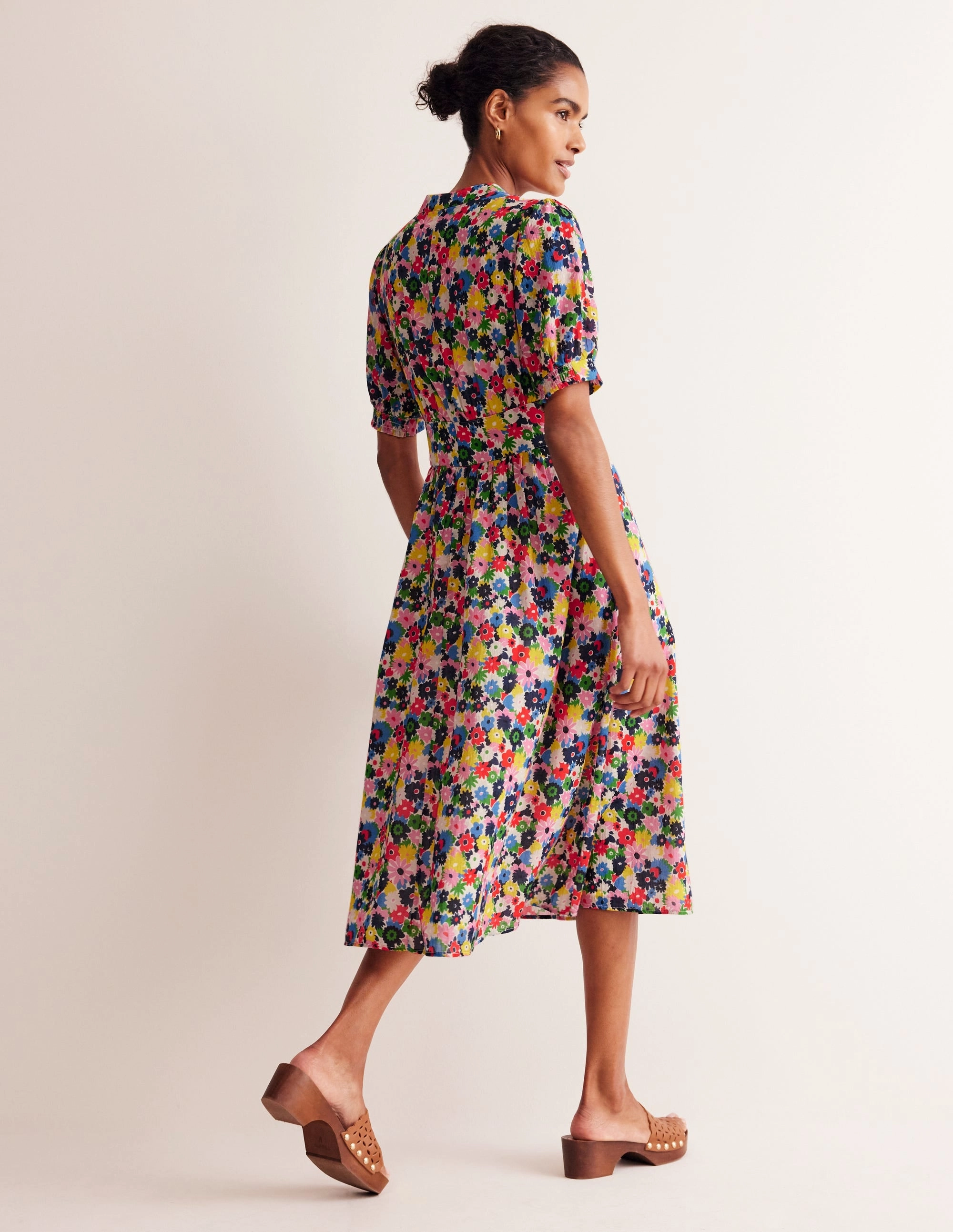 Elsa Crinkle Midi Tea Dress-Multi, Paintbox Ditsy Sleek and Simple