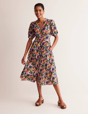 Layer Base Elsa Crinkle Midi Tea Dress-Multi, Paintbox Ditsy