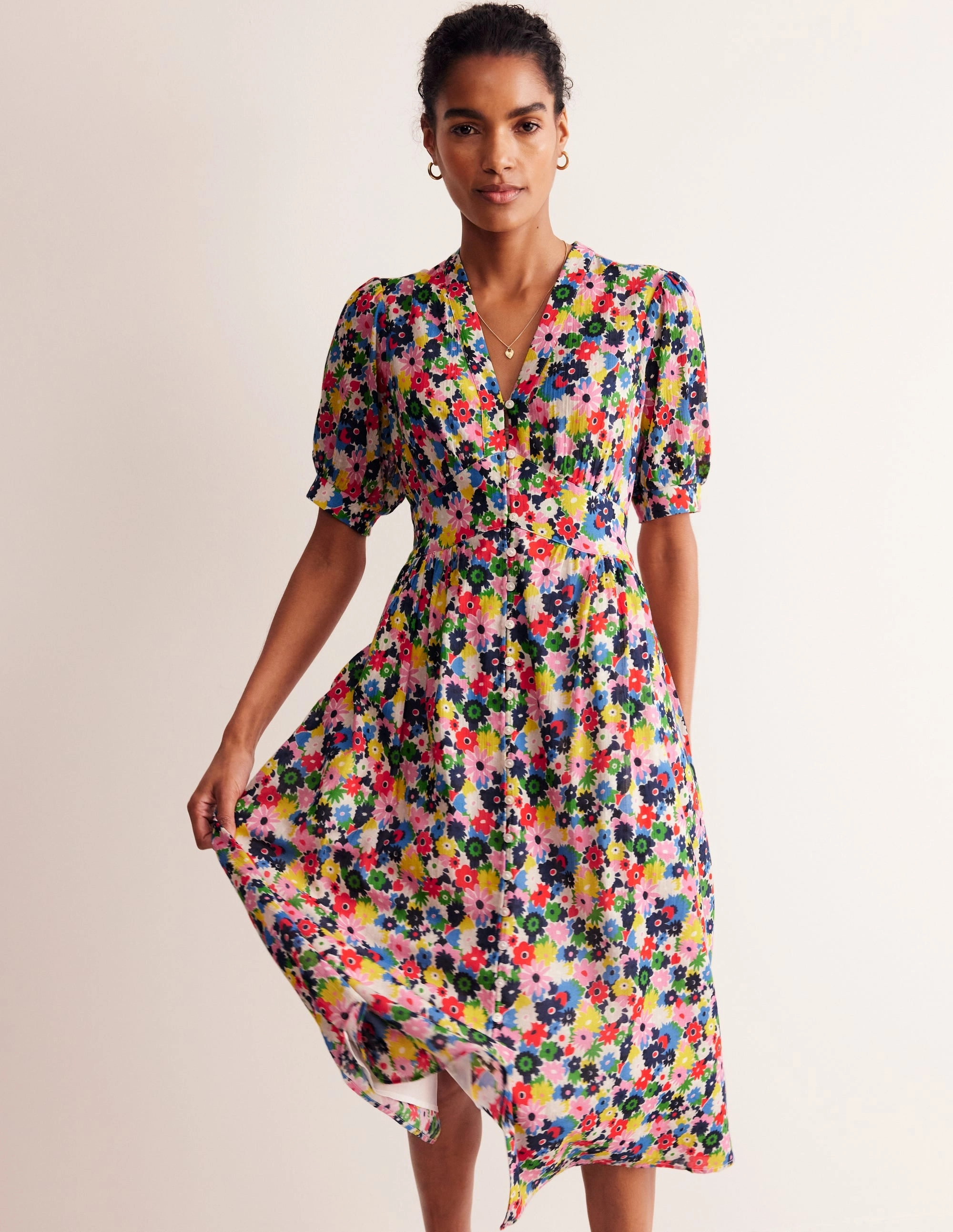 Light Blend Elsa Crinkle Midi Tea Dress-Multi, Paintbox Ditsy