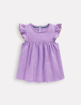 Frill Sleeve Pom Top-Parma Violet Purple Chic and Soft