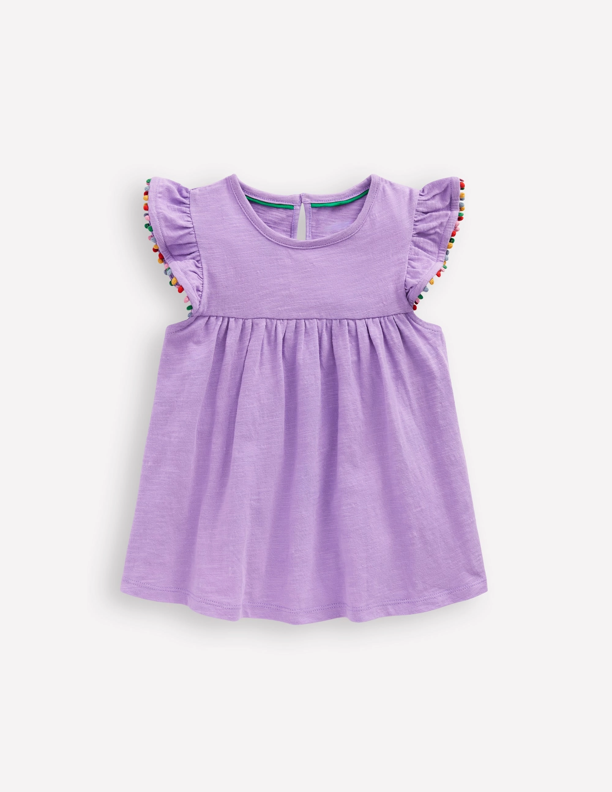 Frill Sleeve Pom Top-Parma Violet Purple Chic and Soft