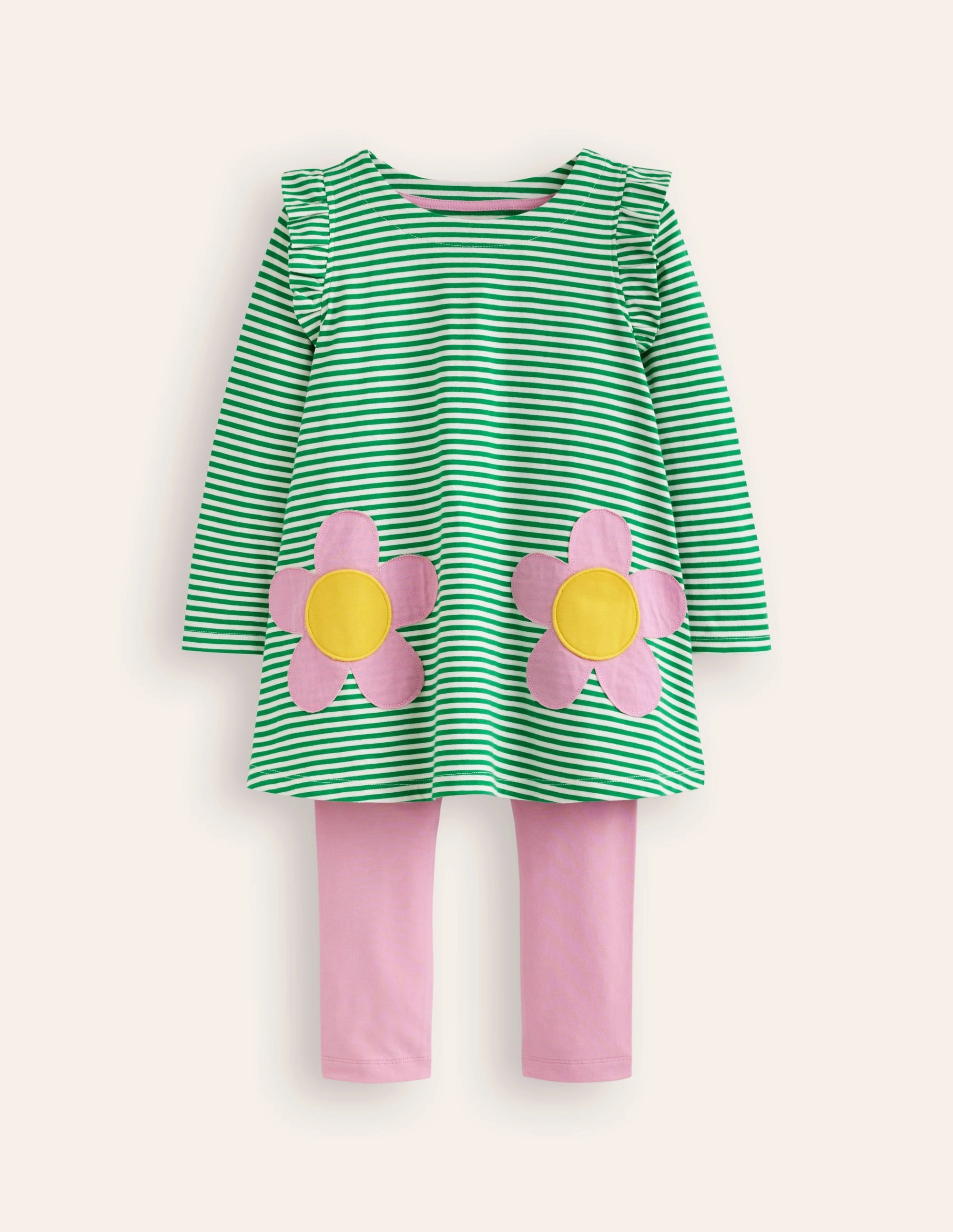 Cozy Vibe Wear Light Style Trend Frill Tunic Leggings Set-Highland Green/ Ivory Flower