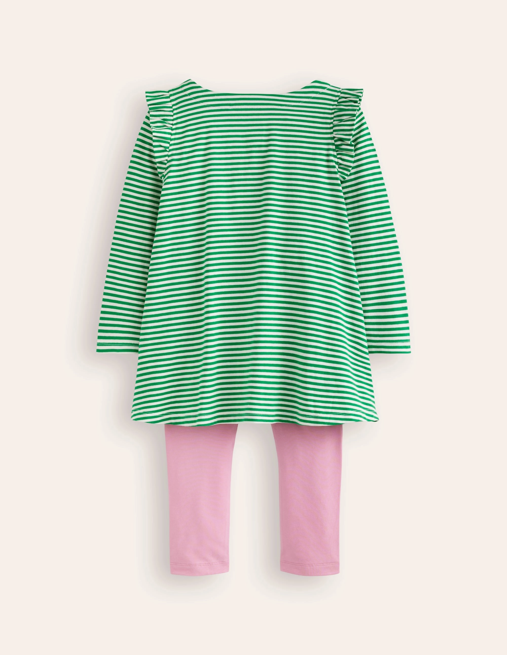 Side Vent Design Frill Tunic Leggings Set-Highland Green/ Ivory Flower