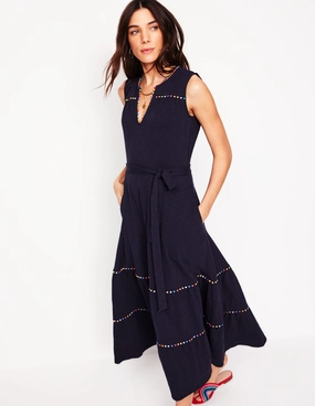 single wear Tara Trim Tiered Jersey Dress-Navy
