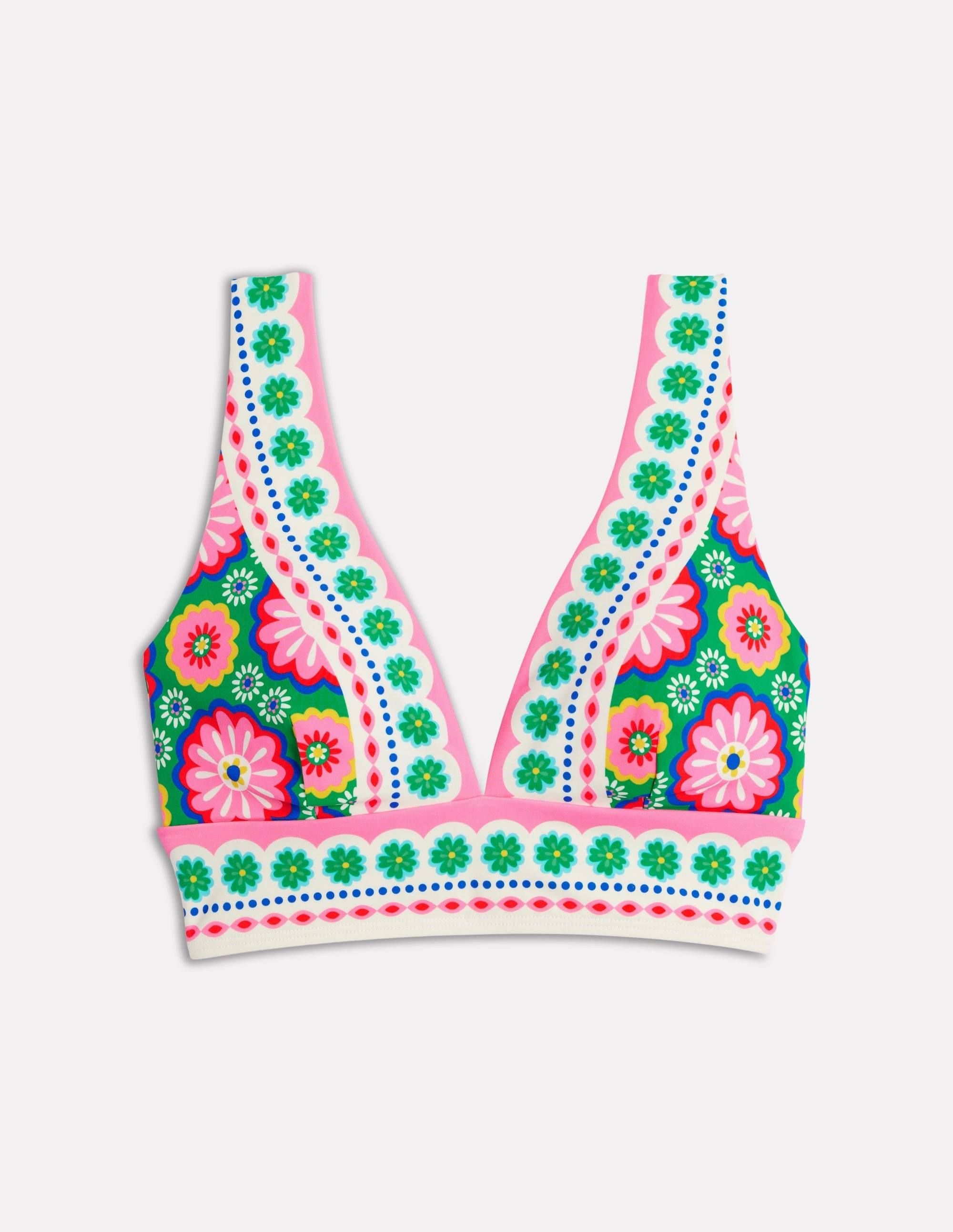 Tropical Paradise Outdoor Adventure Porto Bikini Top-Multi, Flower Tile