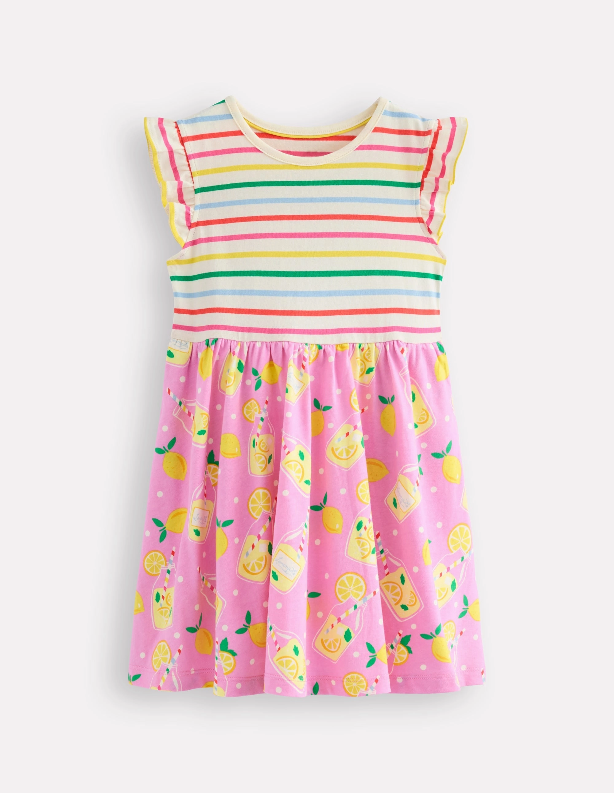 Smooth Edge Posie Frill Sleeve Dress-Chalk Pink Lemonade