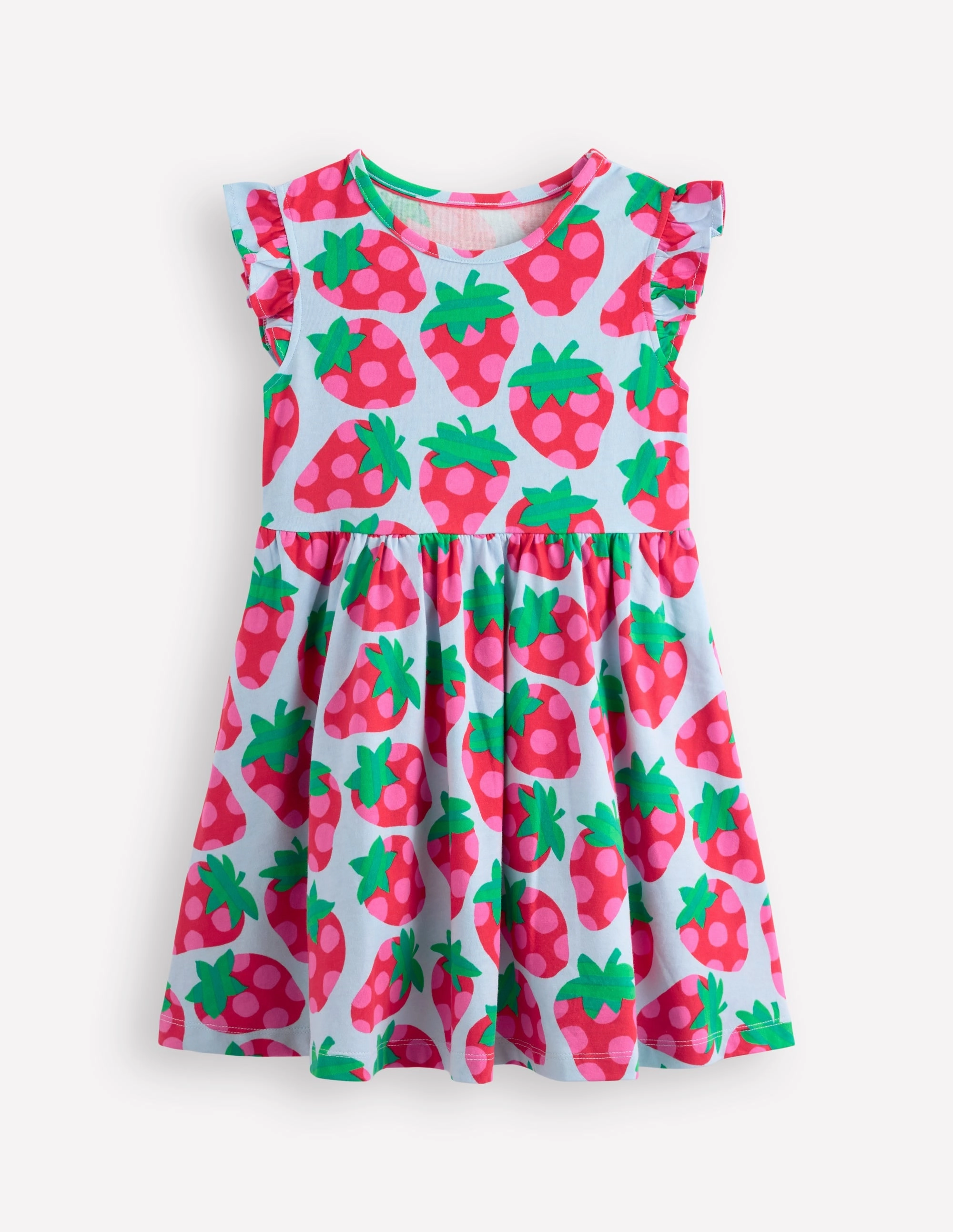 Posie Frill Sleeve Dress-Misty Blue Spotty Strawberry Professional Comfort