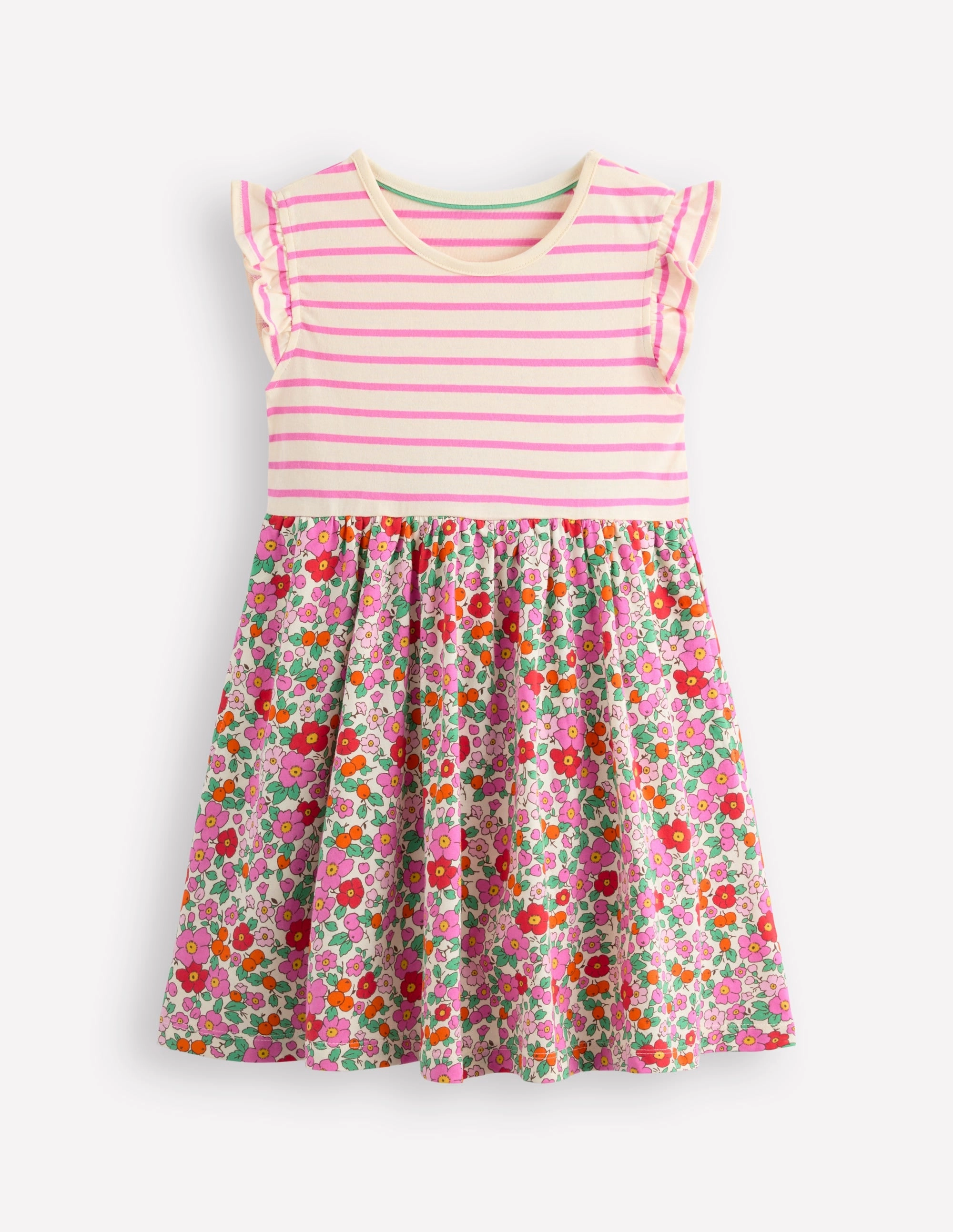 Sophisticated Vibe Posie Frill Sleeve Dress-Pink Apple Blossom Floral