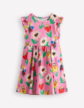 Fitted Neat Posie Frill Sleeve Dress-Sugared Lilac Spring Garden