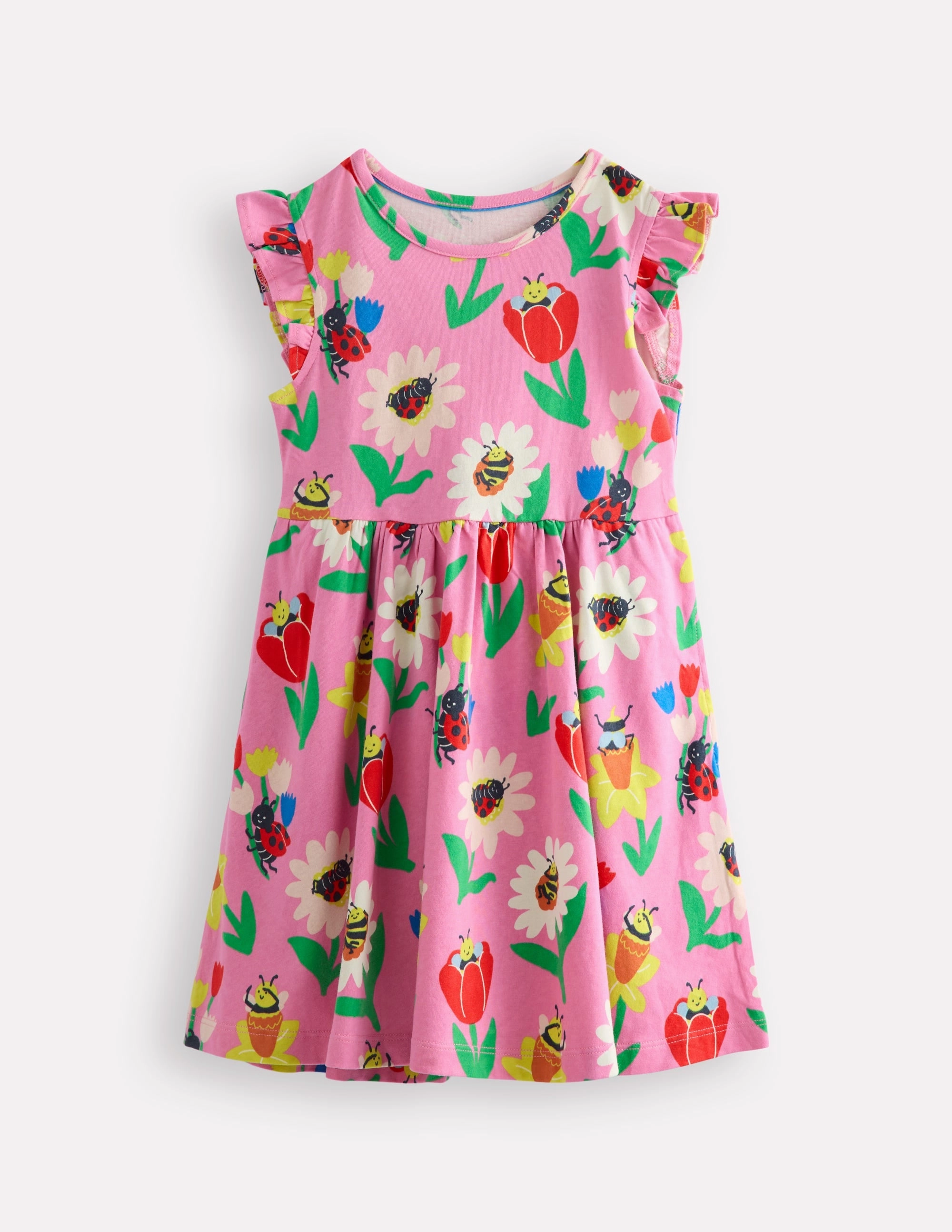 Fitted Neat Posie Frill Sleeve Dress-Sugared Lilac Spring Garden