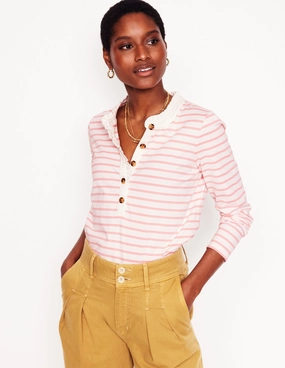 Frill Neck Breton Top-Ivory, Quartz Pink Stripe Weekend Wardrobe