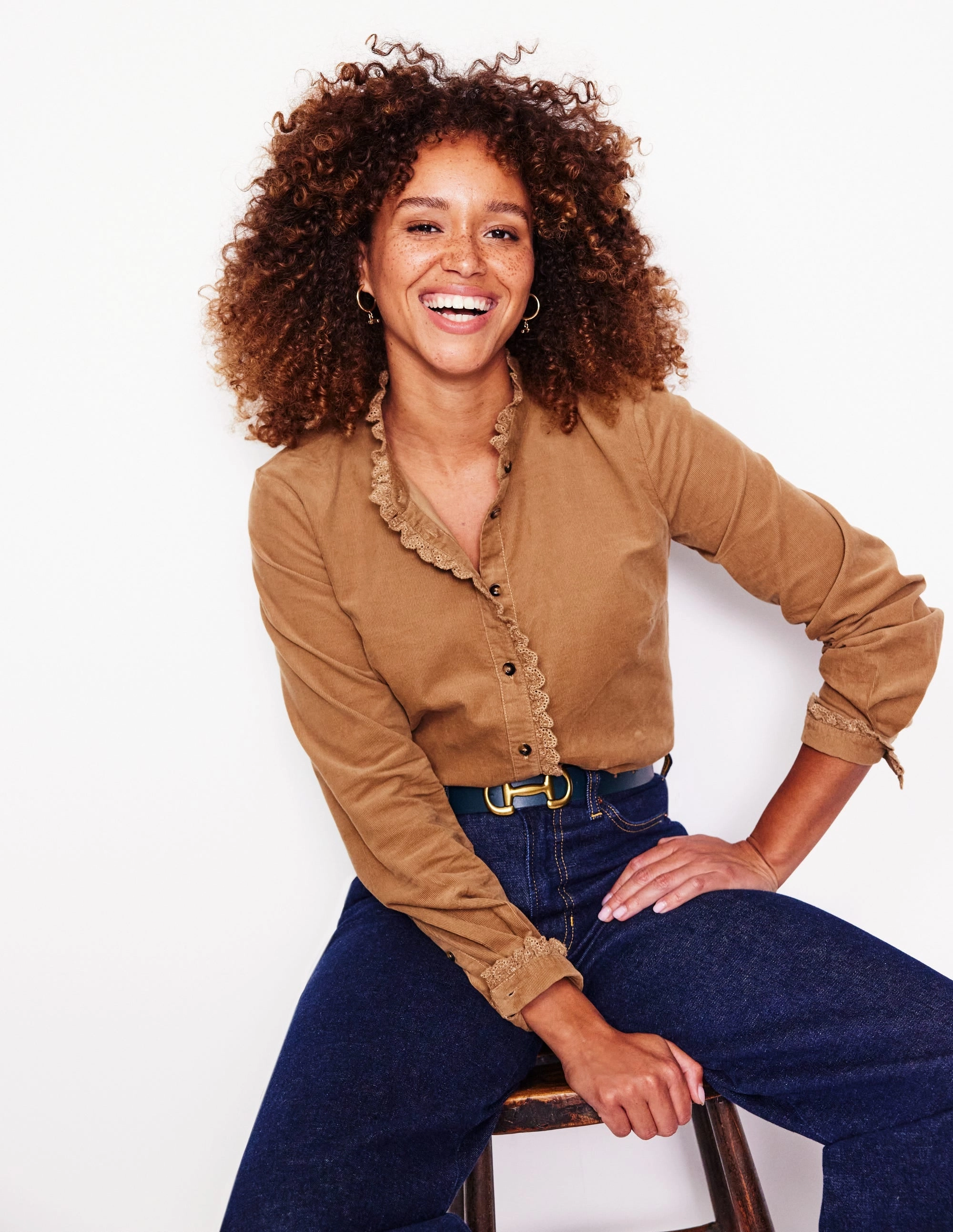 Trendy Comfort Wear Soft Layer Phoebe Cord Shirt-Camel