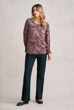 Printed Long Sleeve Scoop Neck Top - Intricate Floral AntiPillingTreatment