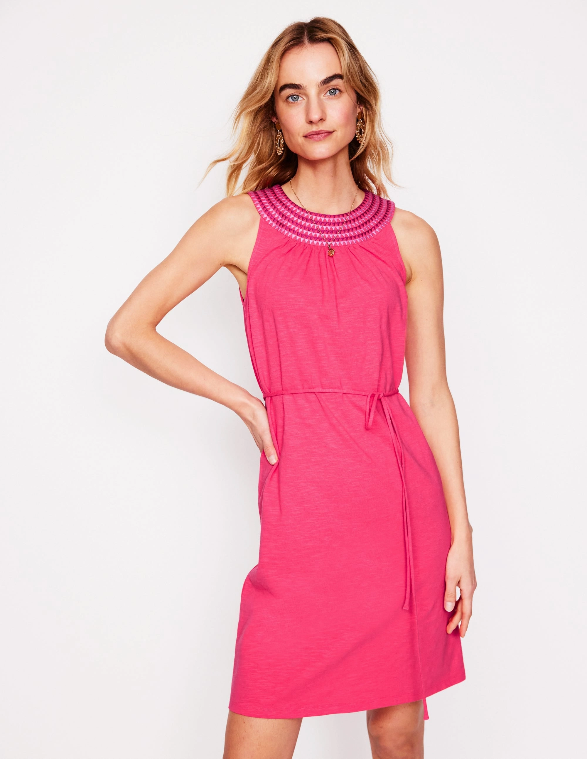 Eleni Embroidered Short Dress-Camelia Pink Fluid Shape