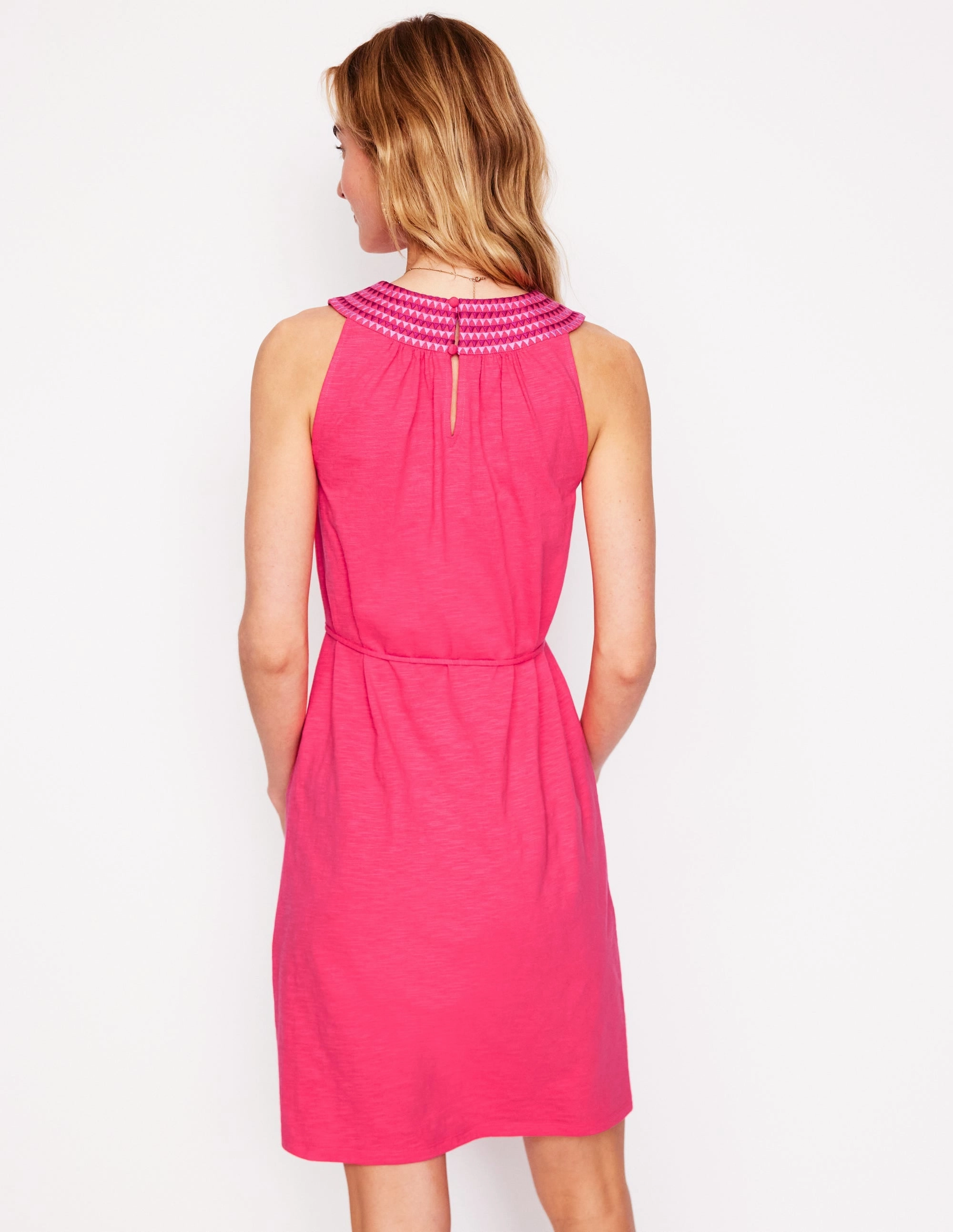 Eleni Embroidered Short Dress-Camelia Pink Warm Season