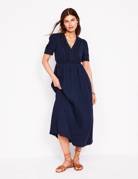 Trim Double Cloth Dress-Navy Timeless Layering Soft Composition