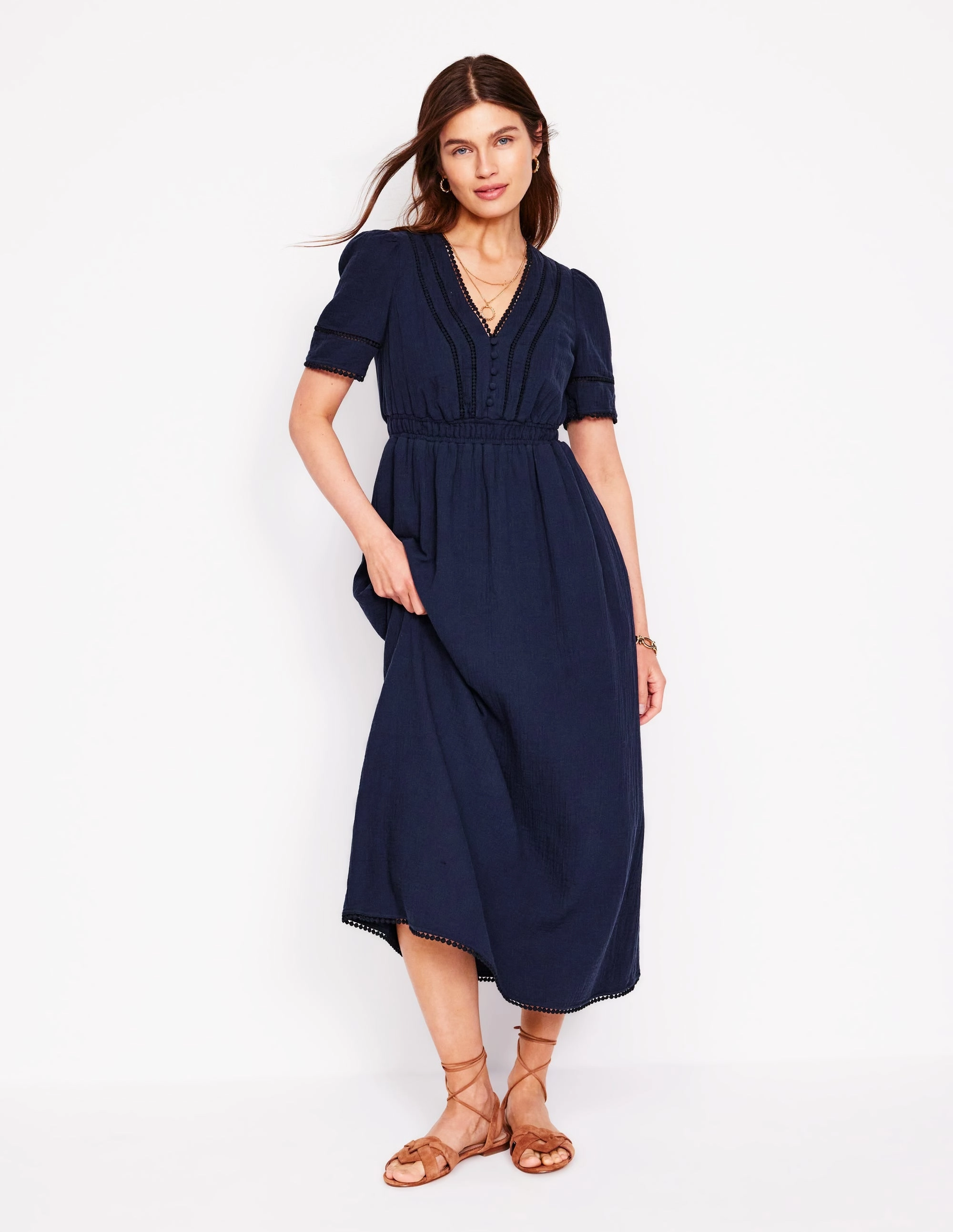 Trim Double Cloth Dress-Navy Timeless Layering Soft Composition