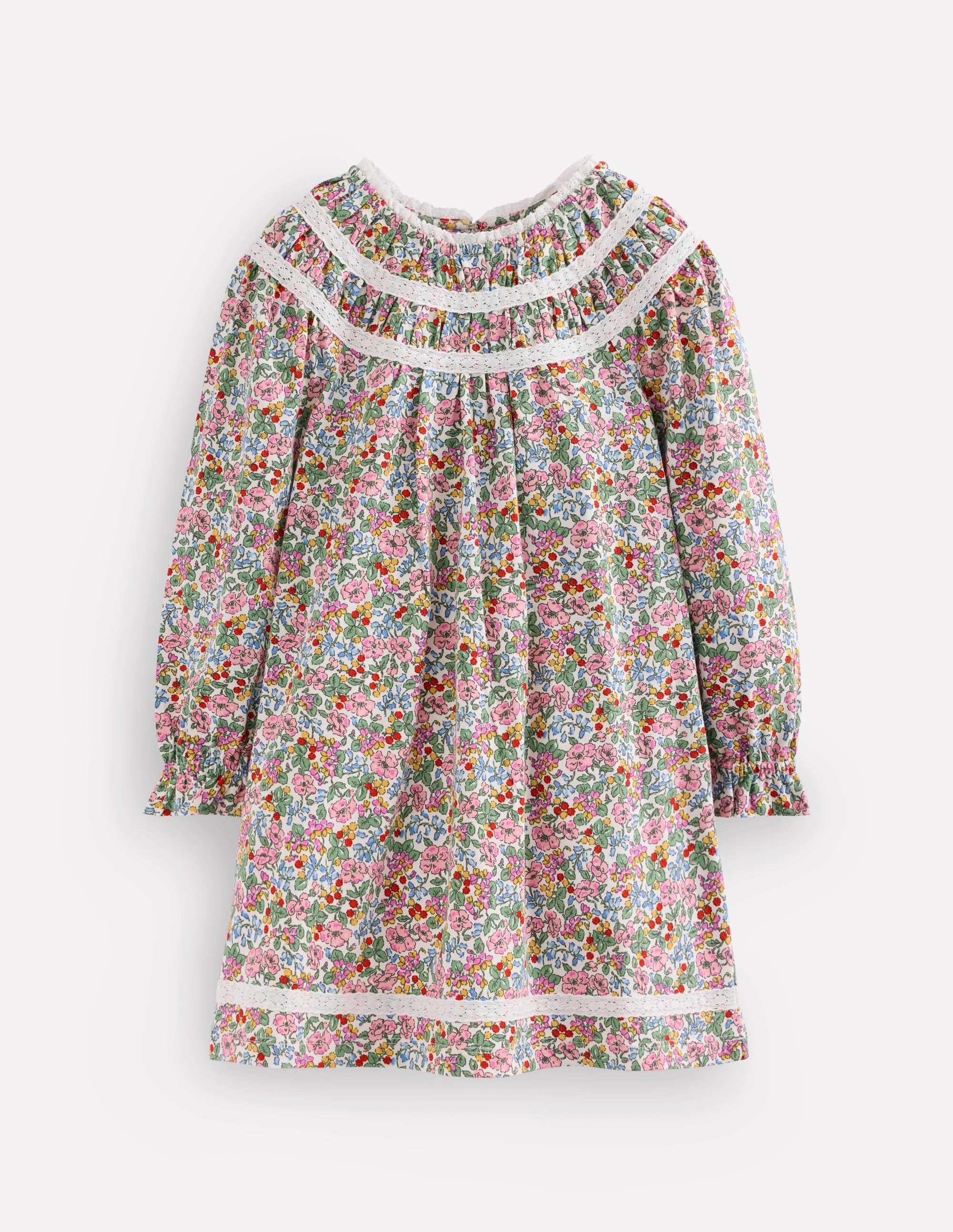 Lace Soft Pretty Lace Trim Jersey Dress-Soft Ivory Berry Floral