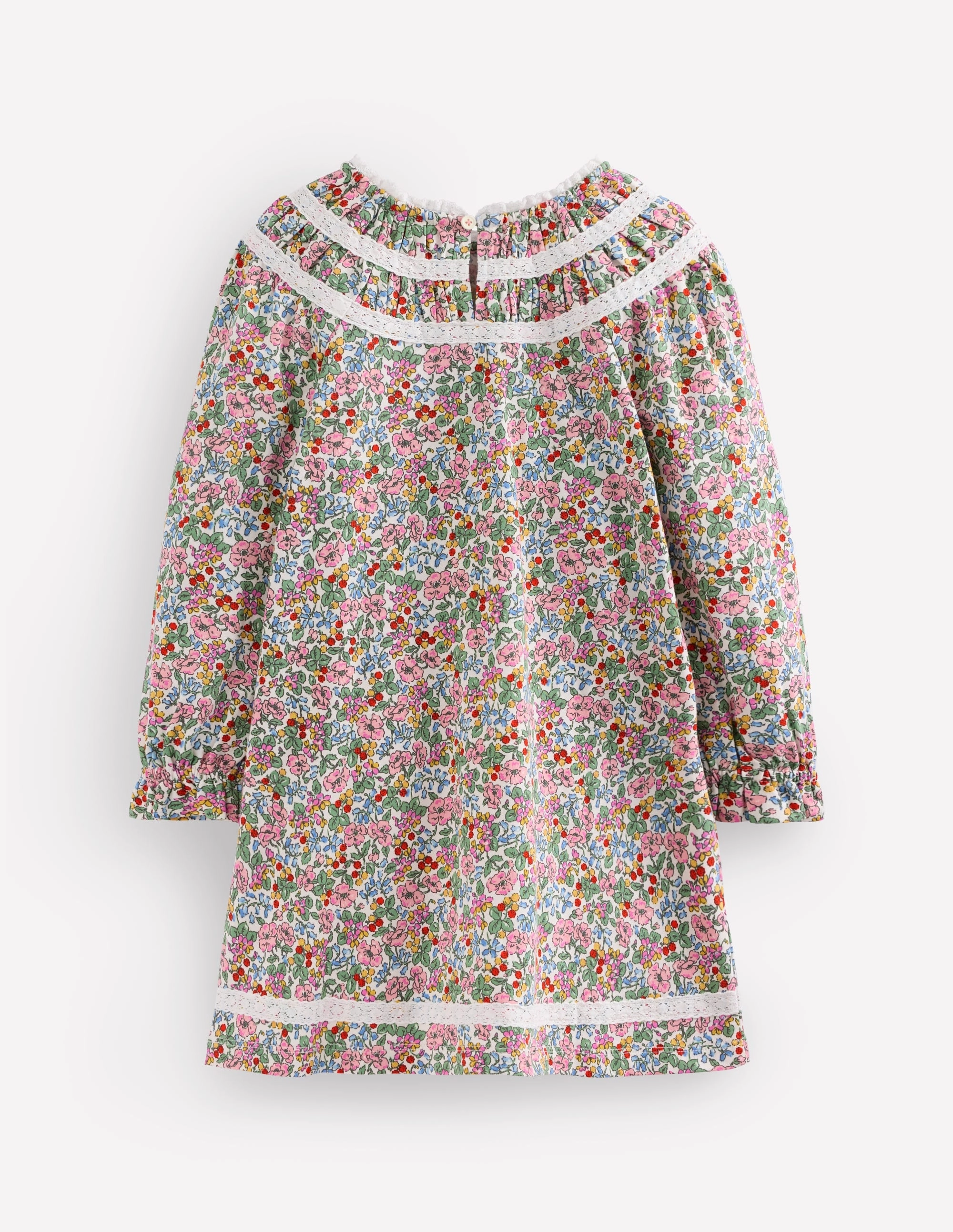 Pretty Lace Trim Jersey Dress-Soft Ivory Berry Floral Classic structured dress