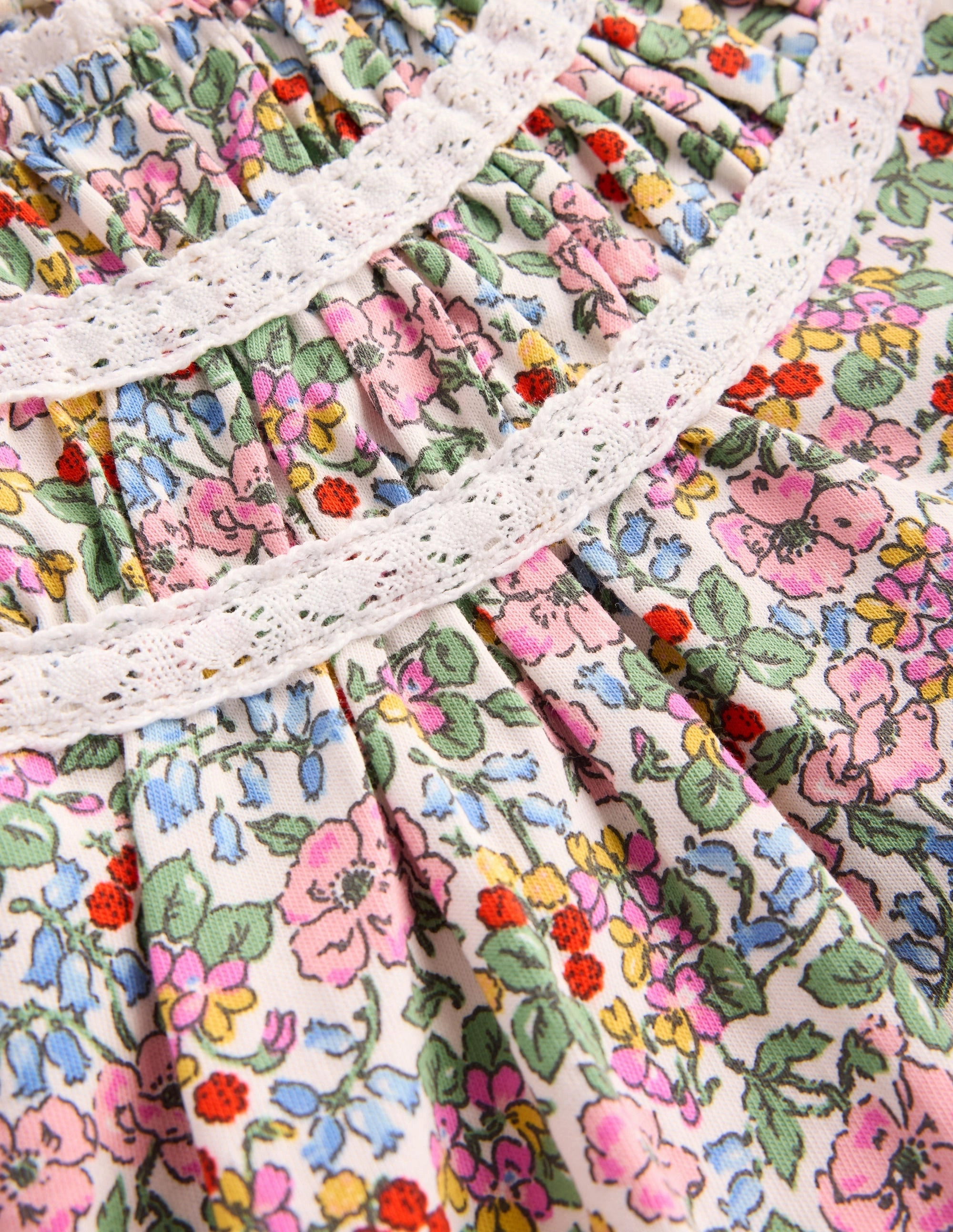 Pretty Lace Trim Jersey Dress-Soft Ivory Berry Floral Versatile Layering Statement-Piece