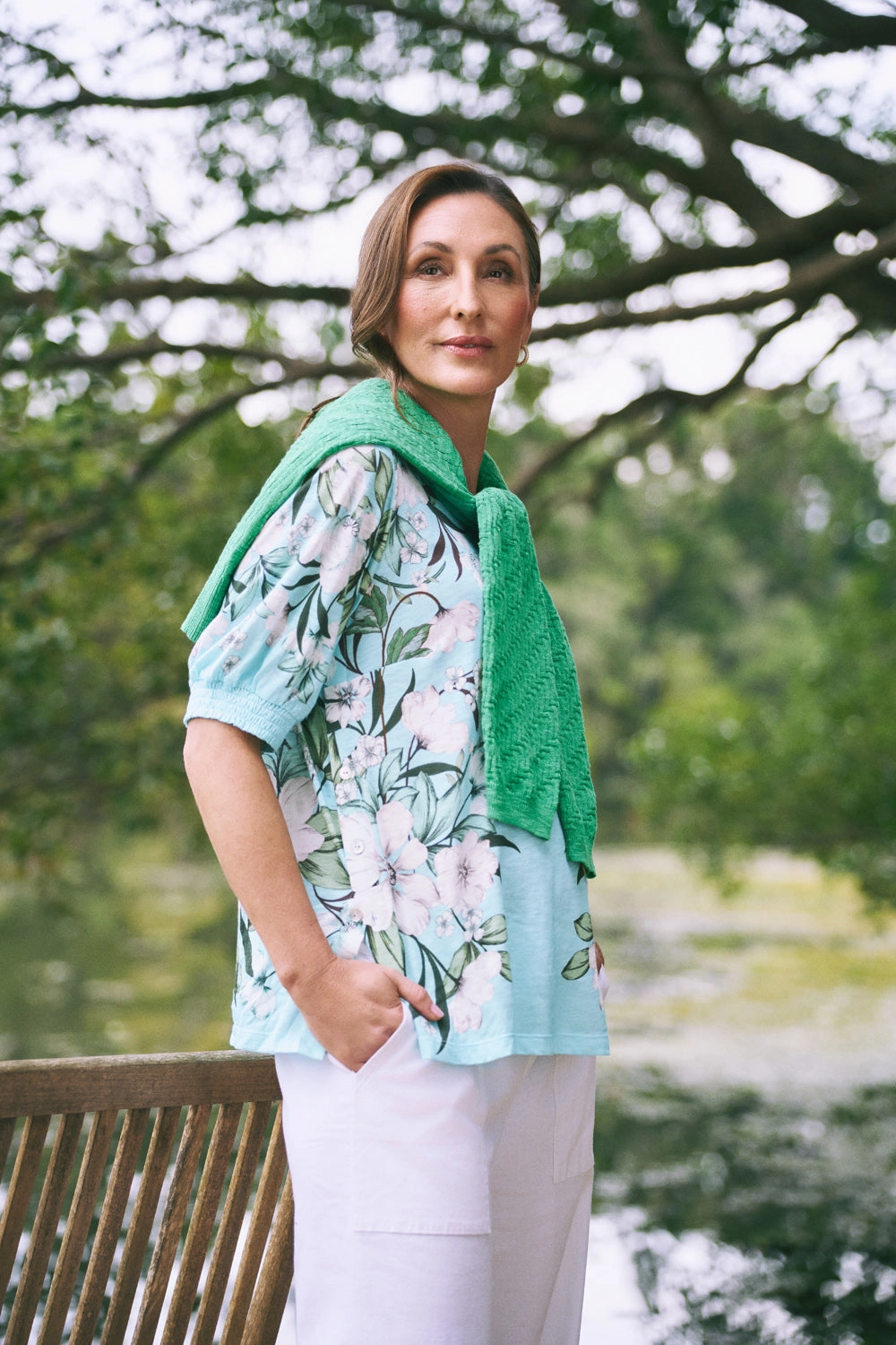 Printed Button Detail T-Shirt ?C Placement Print Wrinkle resistant fabric Tunic top