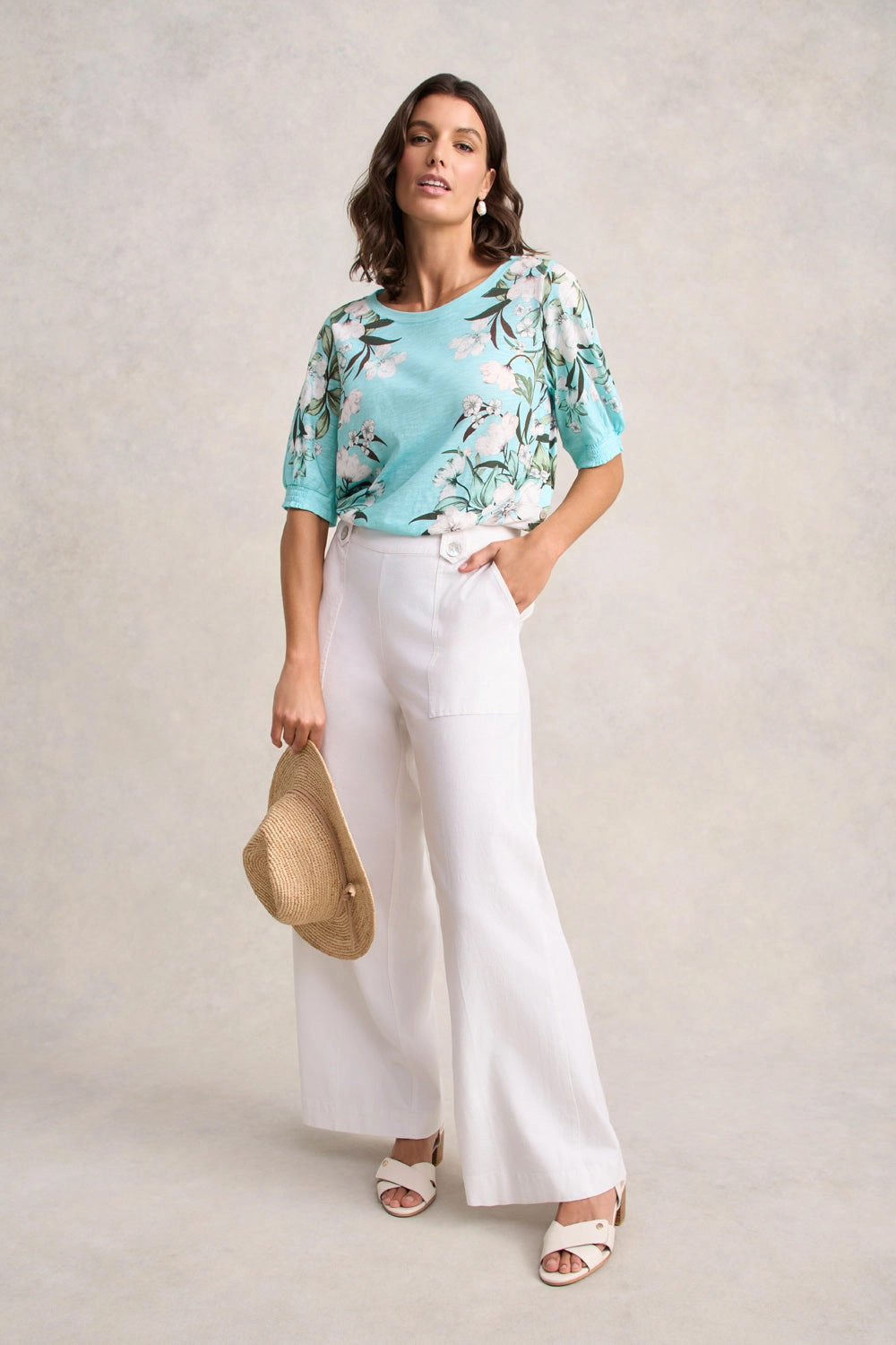 Midweight Texture Printed Button Detail T-Shirt ?C Placement Print