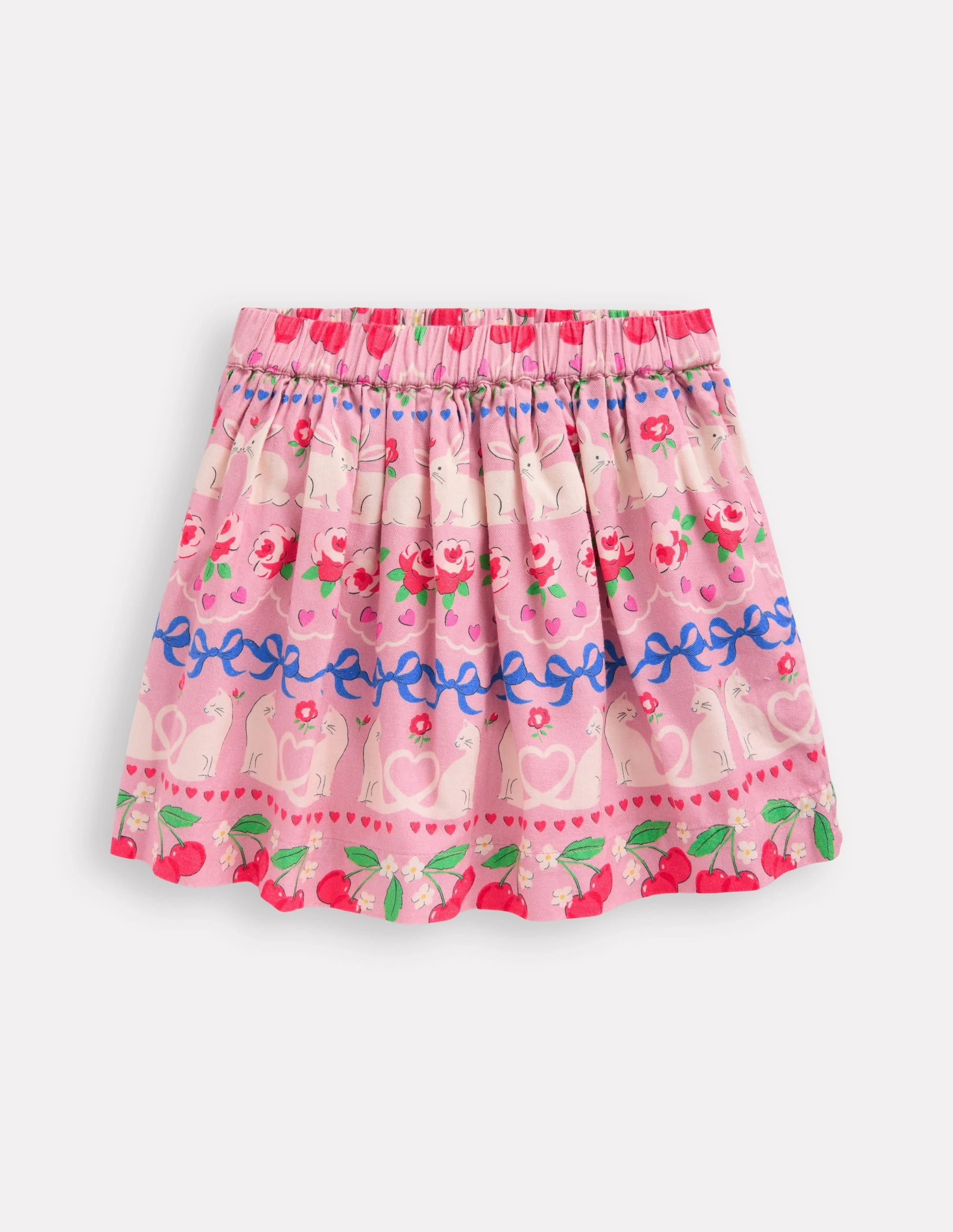 Printed Pull-On Twirly Skirt-Pink Valentines Bunny Stripe Transitional Wear Aesthetic Fit