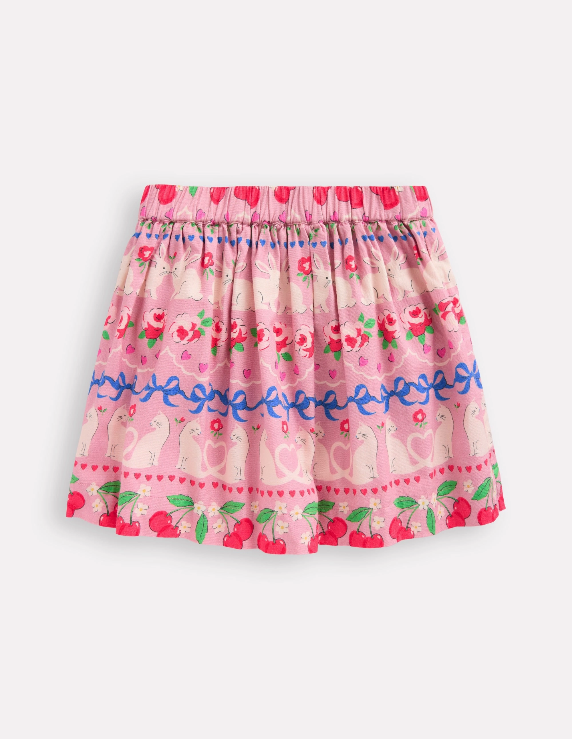 Printed Pull-On Twirly Skirt-Pink Valentines Bunny Stripe Classic Touch