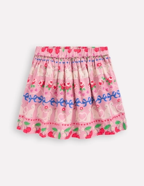 Printed Pull-On Twirly Skirt-Pink Valentines Bunny Stripe Transitional Wear Aesthetic Fit