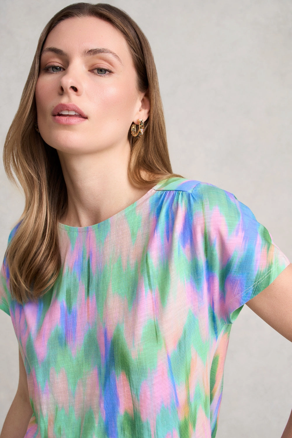 Printed T-Shirt - Tie Dye Print Foldable Cuff Design