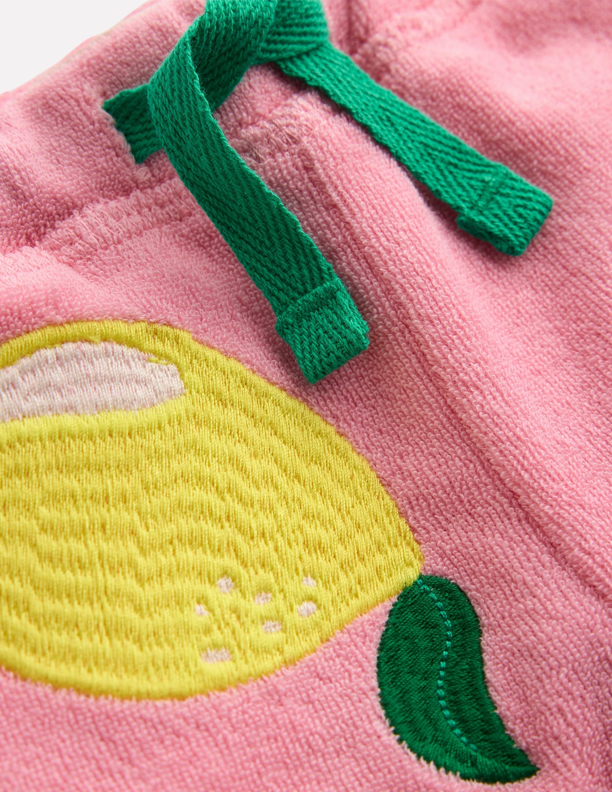 Anti Slip Waist Grip Sporty Fit Design Printed Towelling Short-Chalk Pink Applique Fruit