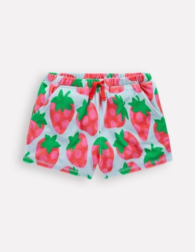 Anti Snag Fabric AdjustableDrawstring Printed Towelling Short-Misty Blue Spotty Strawberry