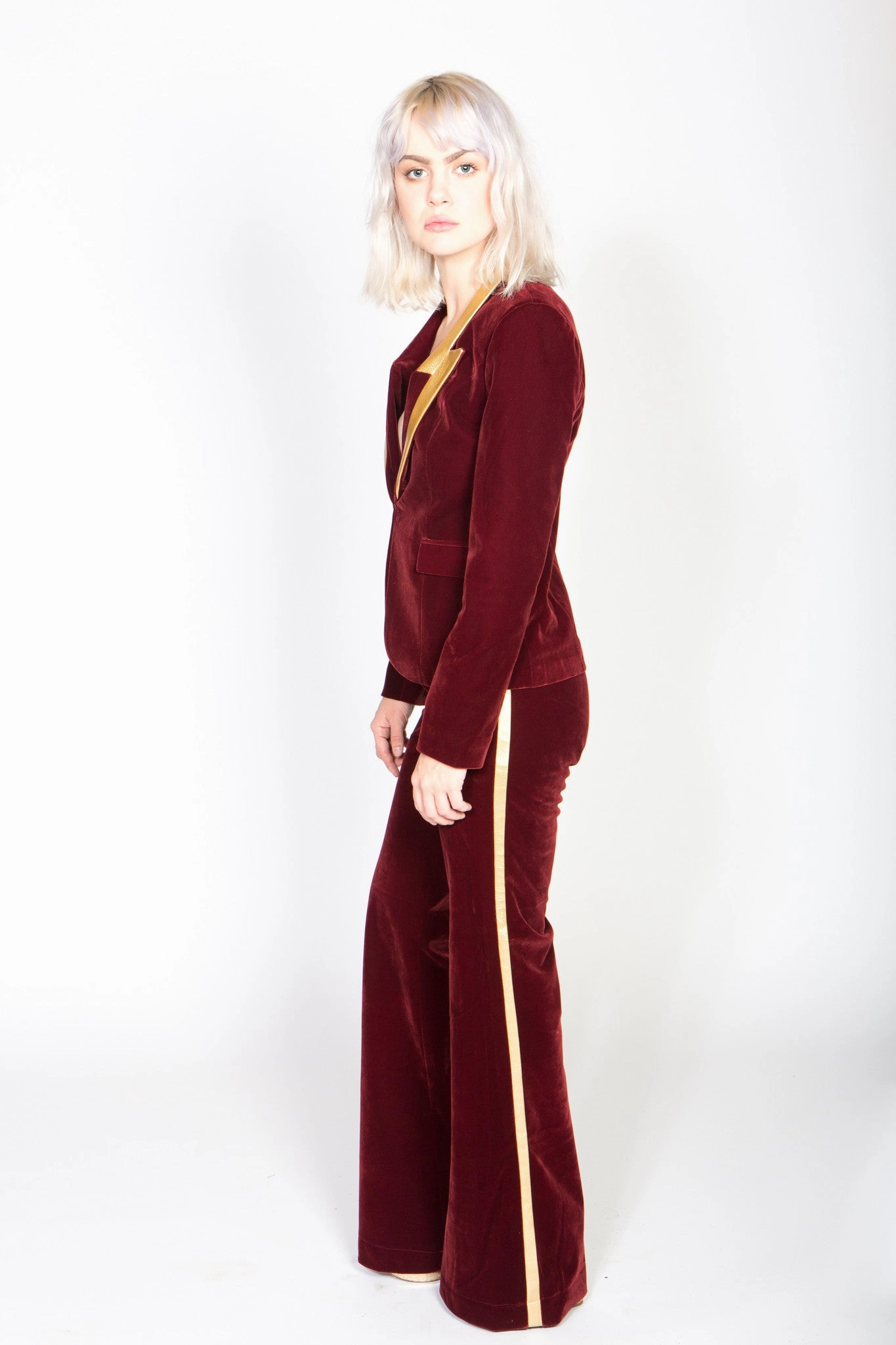 Any Old Iron Red Velvet Stardust Suit Comfort and Luxury