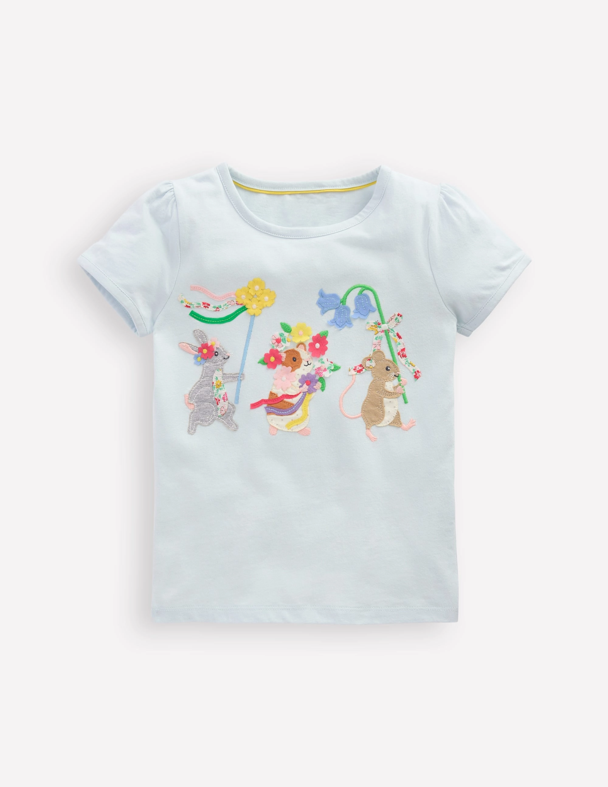 Puff Sleeve Applique Top-Cloud Blue Animals Easygoing Design Sporty Flex