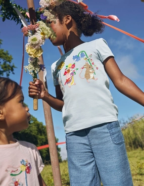 Puff Sleeve Applique Top-Cloud Blue Animals Printed uniqueness