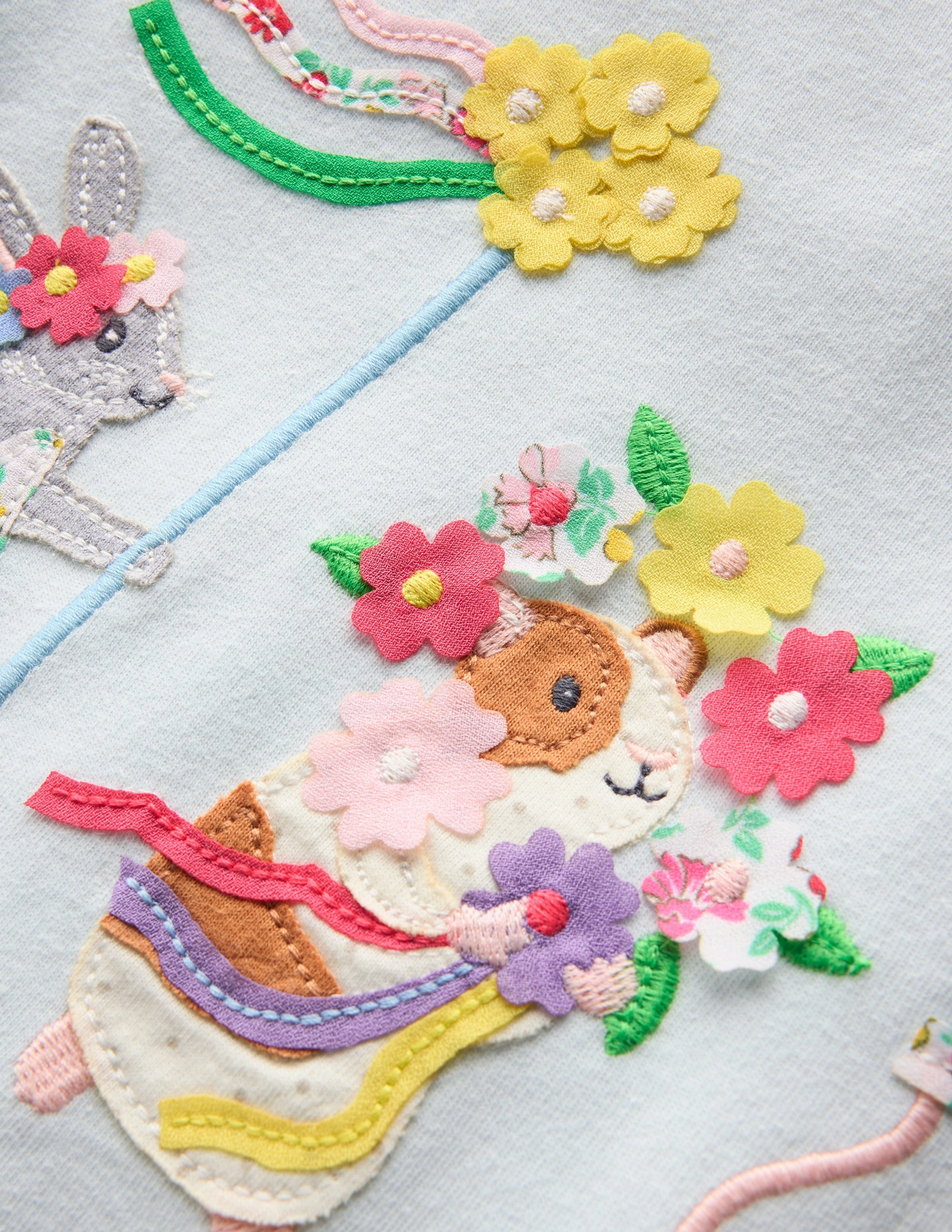 Workout EthicalProduction Puff Sleeve Applique Top-Cloud Blue Animals